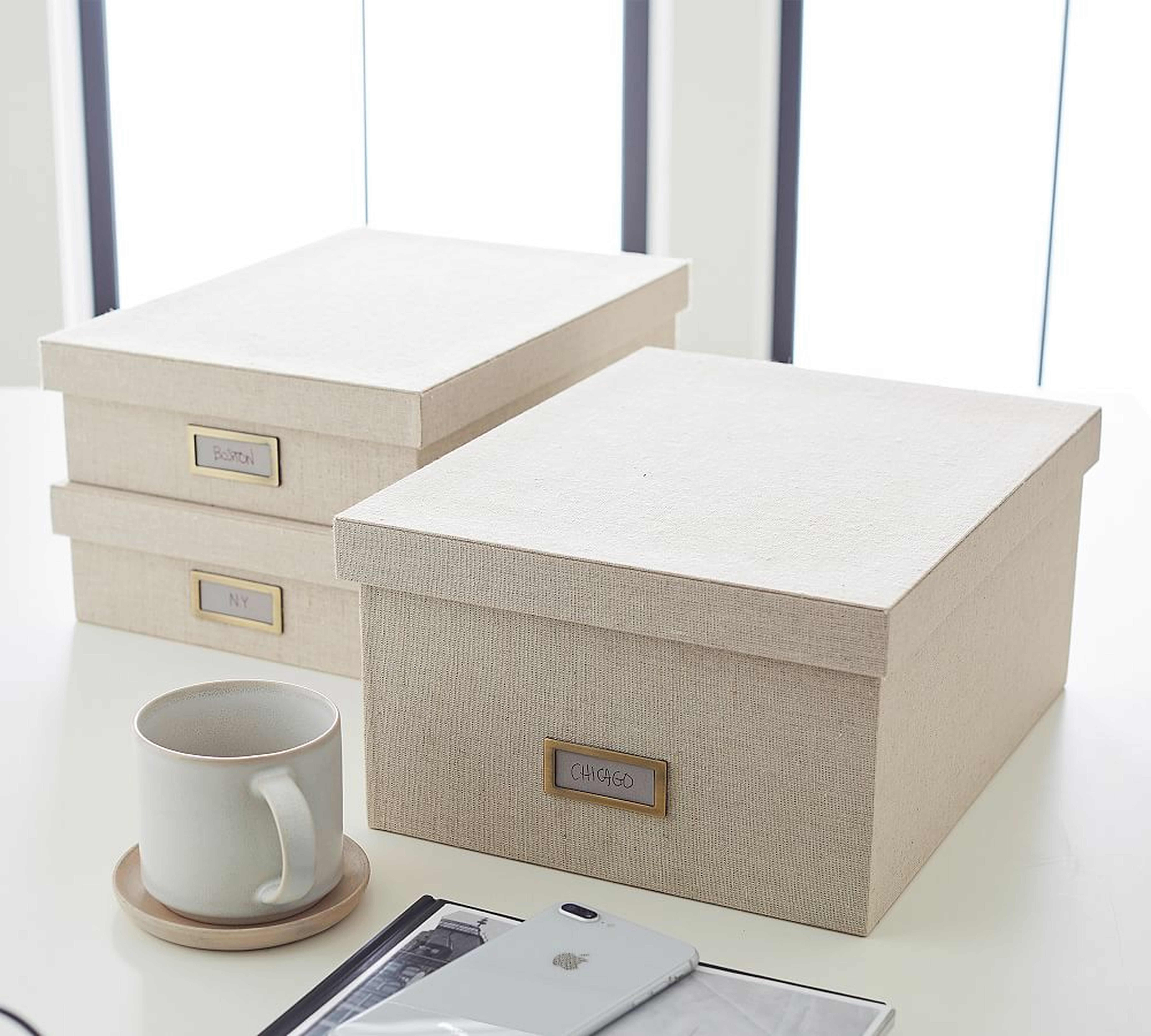 Linen Home Office Box,Large - Pottery Barn