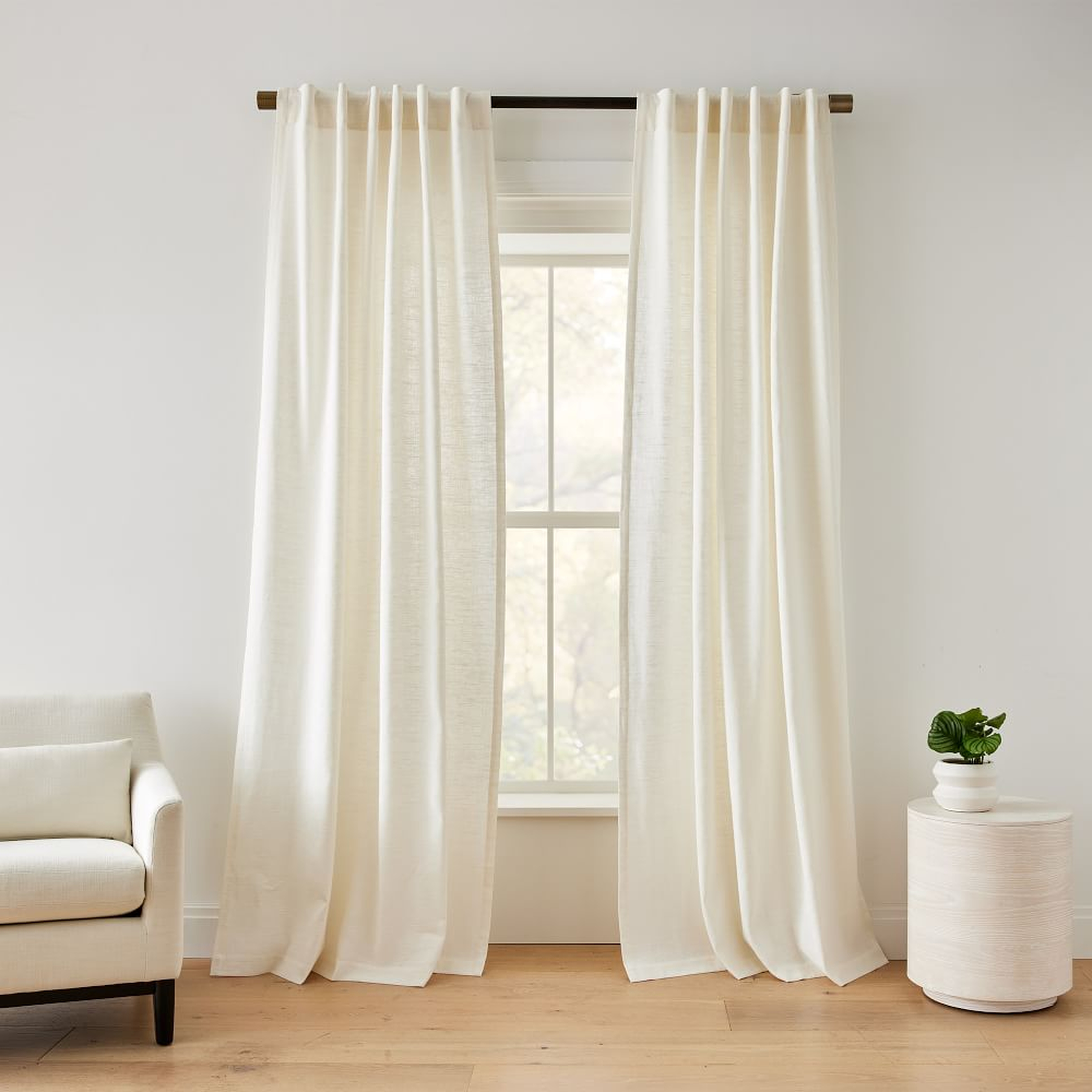 Textured Luxe Linen Curtain, Alabaster, 48"x96" - West Elm
