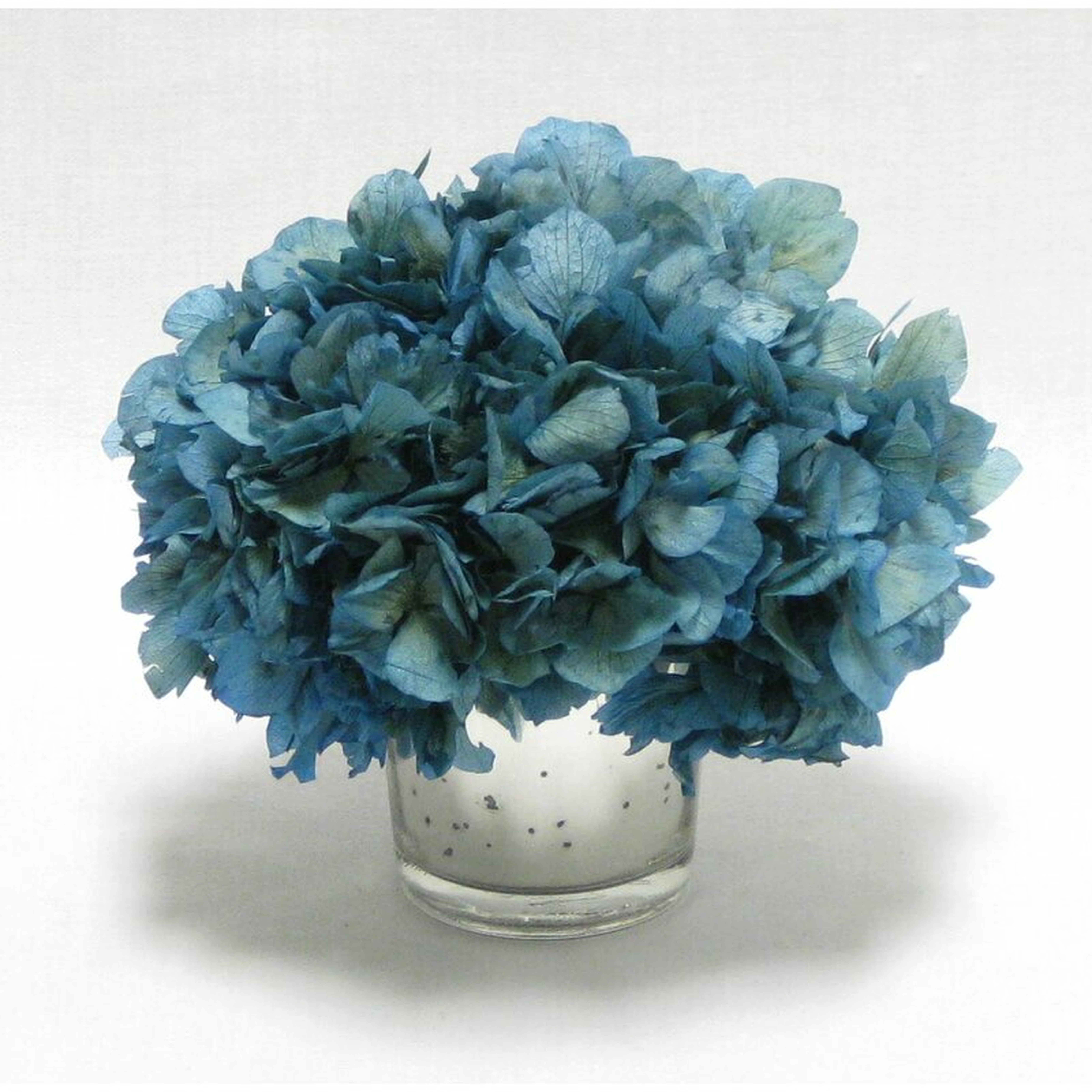 Mini Preserved Hydrangea Floral Arrangement in Vase Flower Color: Natural Blue/Light Blue - Perigold