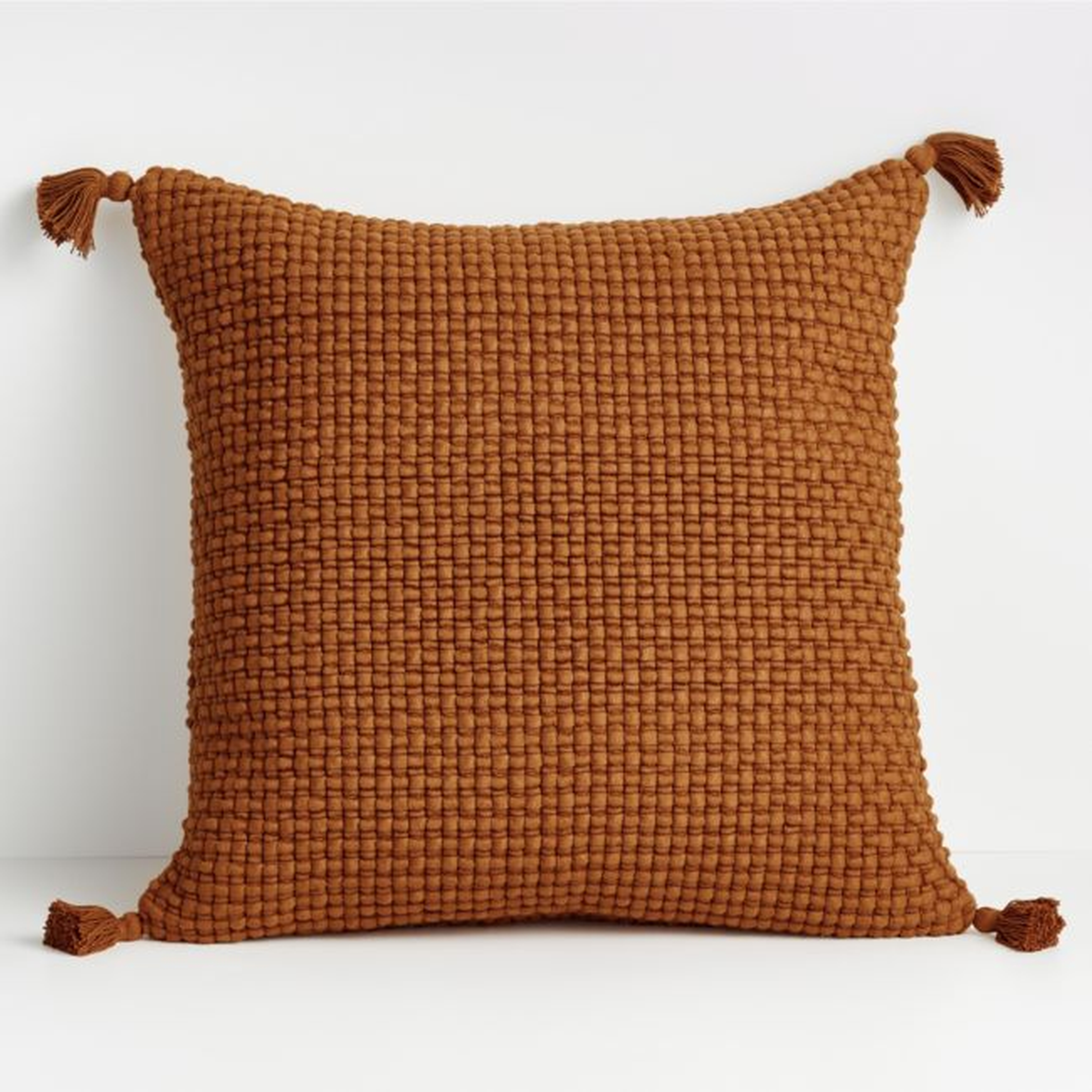 Elna 23" Rugby Tan Fringed Pillow with Down-Alternative Insert - Crate and Barrel