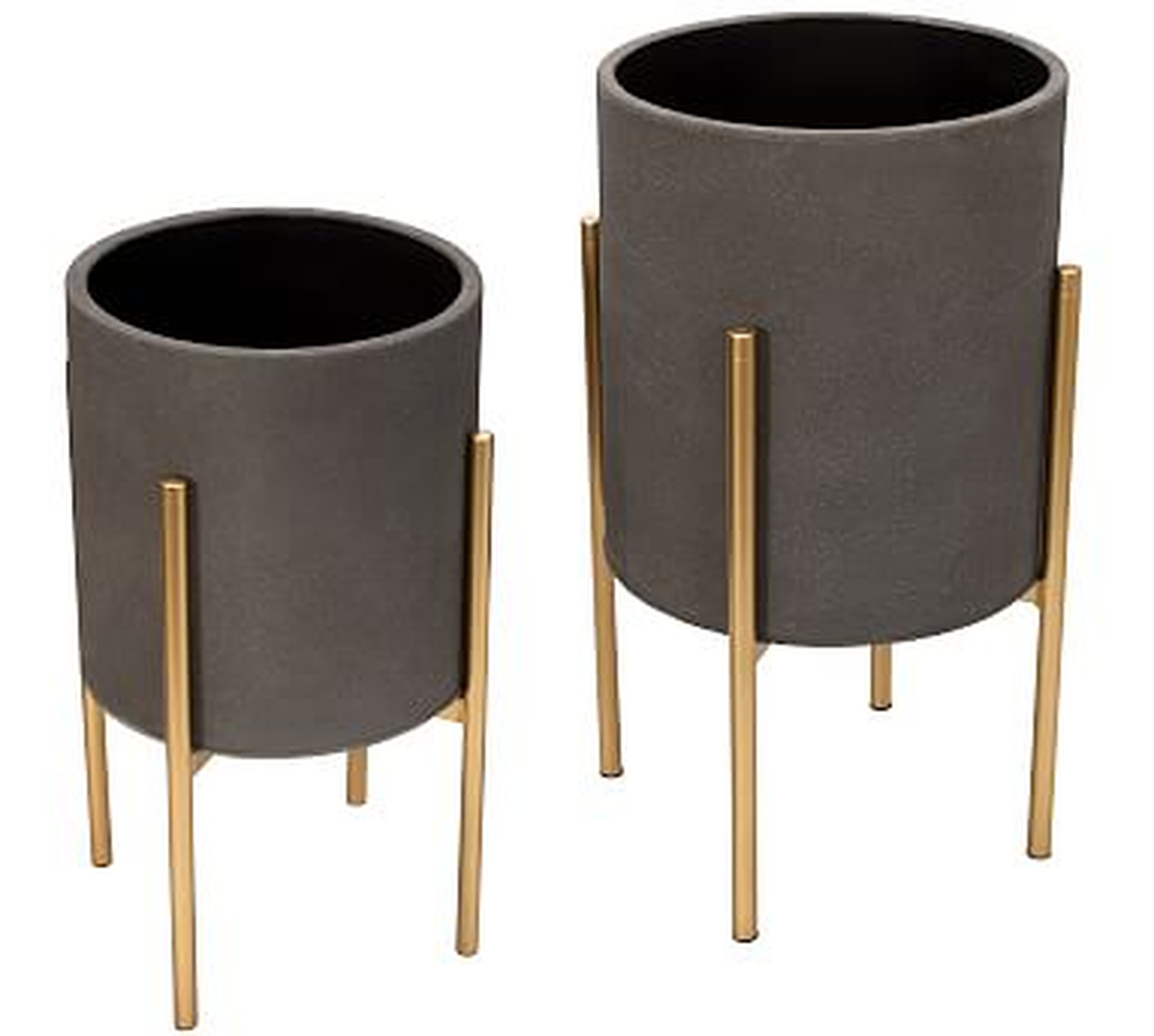 Everly Gray Raised Planters with Gold Stand, Set of 2 - Pottery Barn