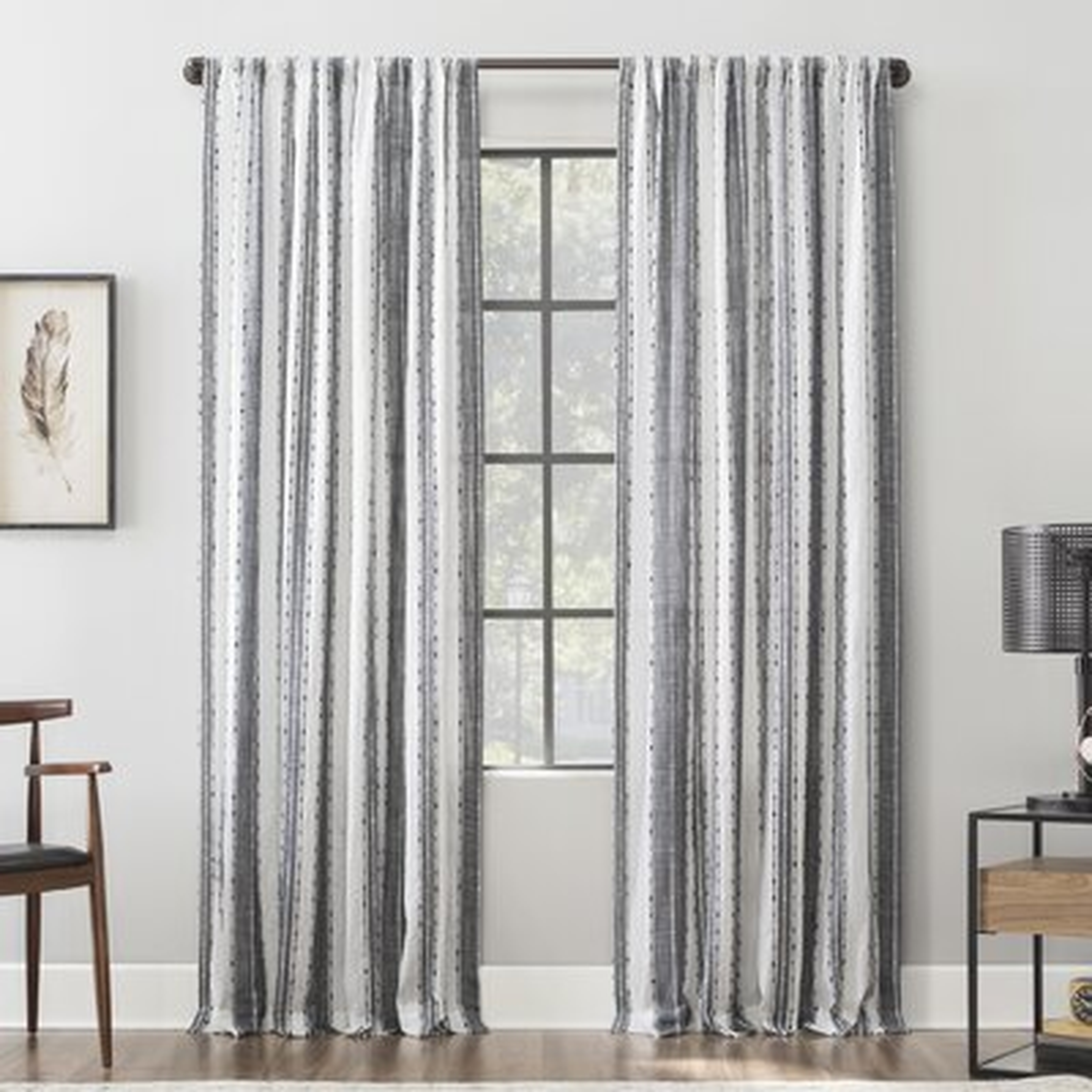 Senita Slub Texture Cotton Striped Sheer Rod Pocket Single Curtain Panel - AllModern