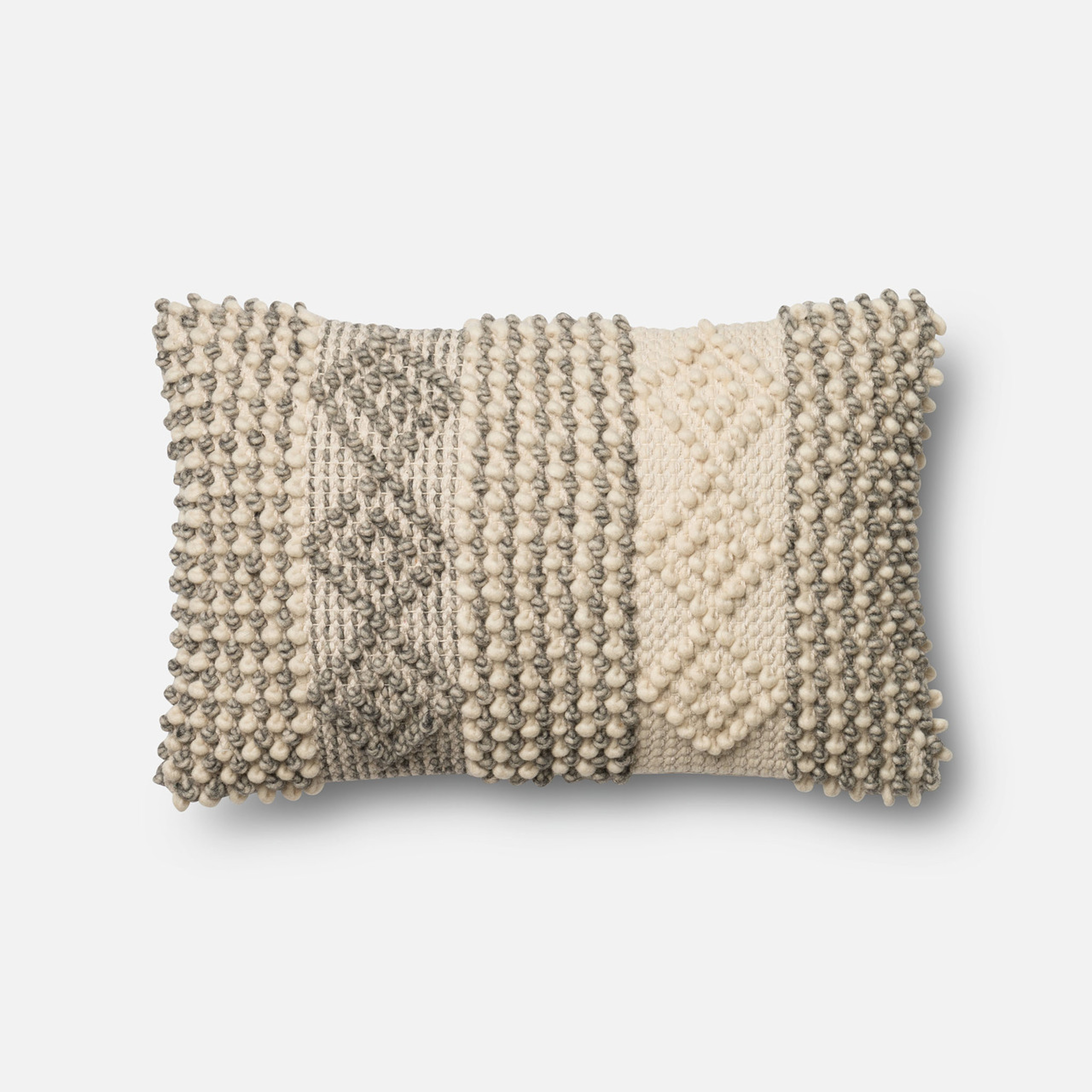 Textured Wool Lumbar Throw Pillow, Gray & Ivory, 21" x 13" - Loma Threads