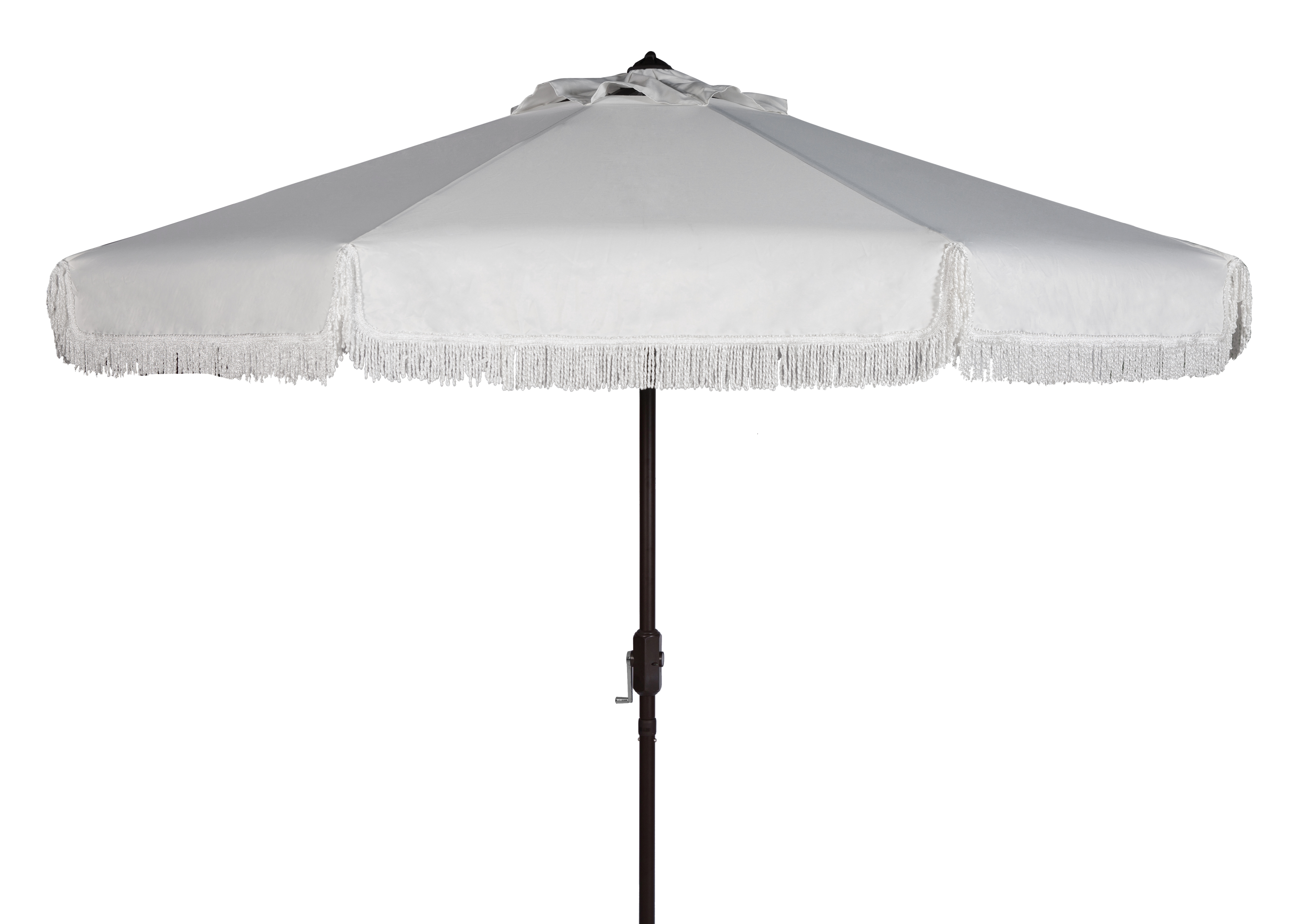 Milan Fringe 9Ft Crank Outdoor Push Button Tilt Umbrella - White - Arlo Home - Arlo Home