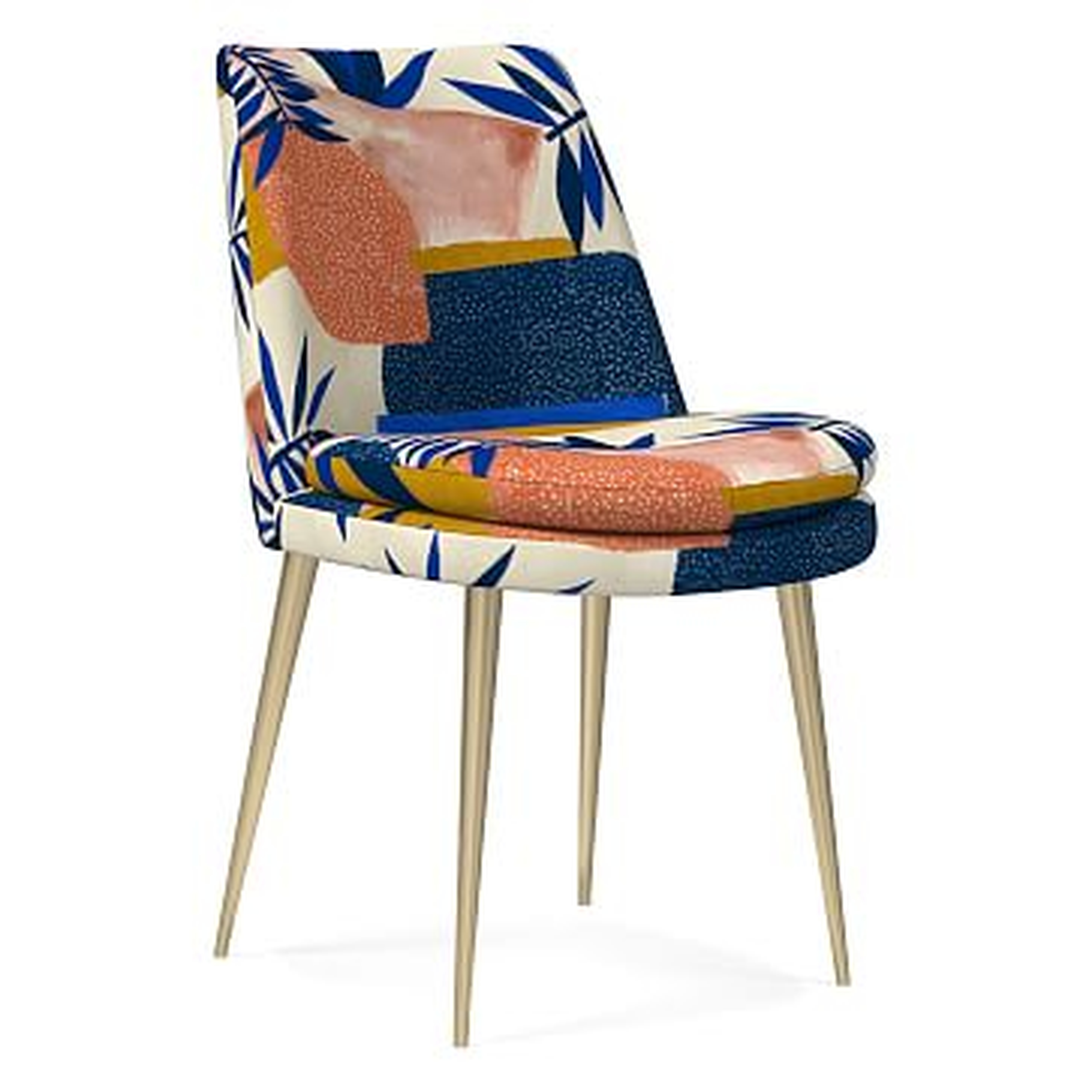 Finley Low Back Dining Chair, Botanic Collage Landscape, Blue Multi, Light Bronze - West Elm