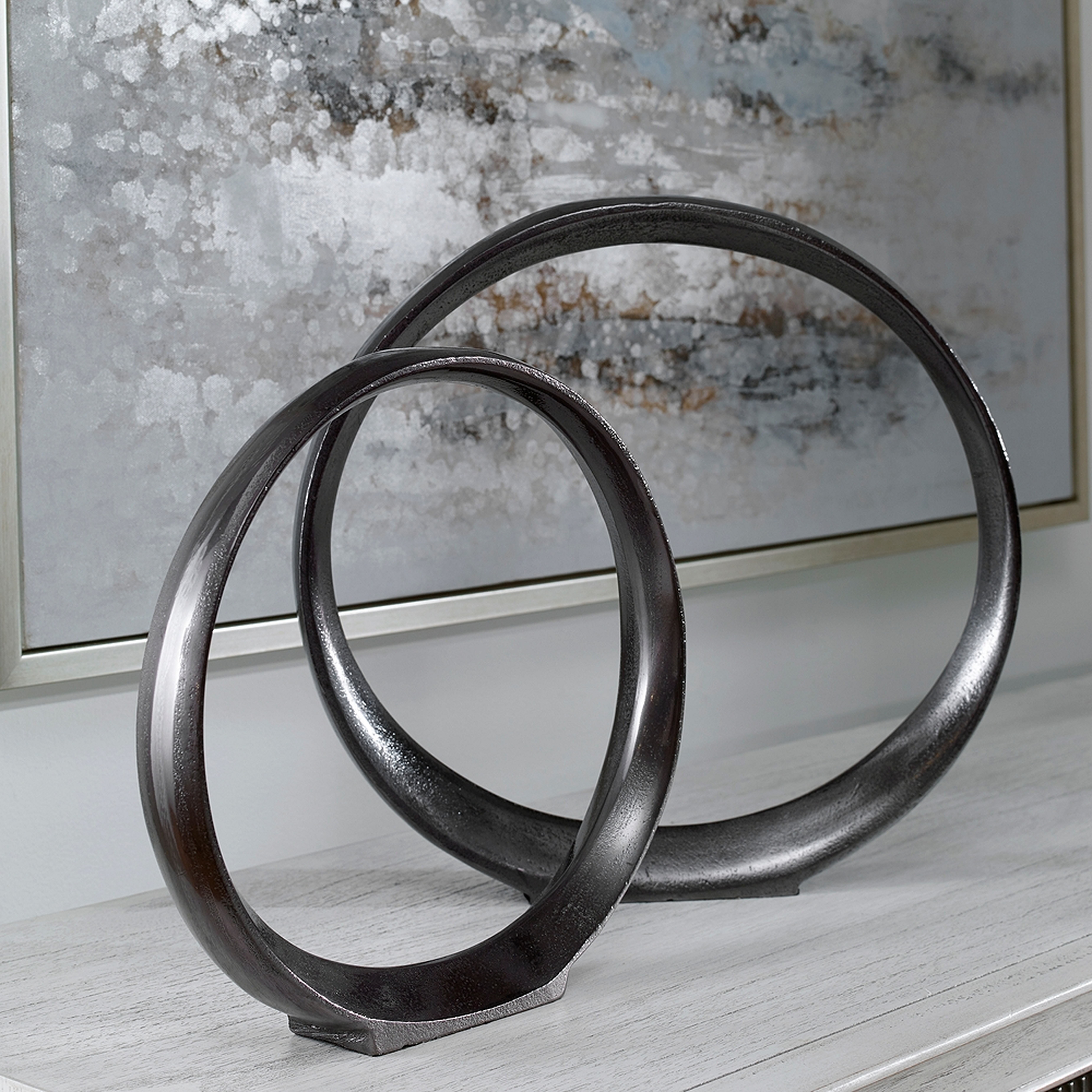 Uttermost Orbits Black Nickel Ring Sculptures Set of 2 - Style # 94N06 - Lamps Plus