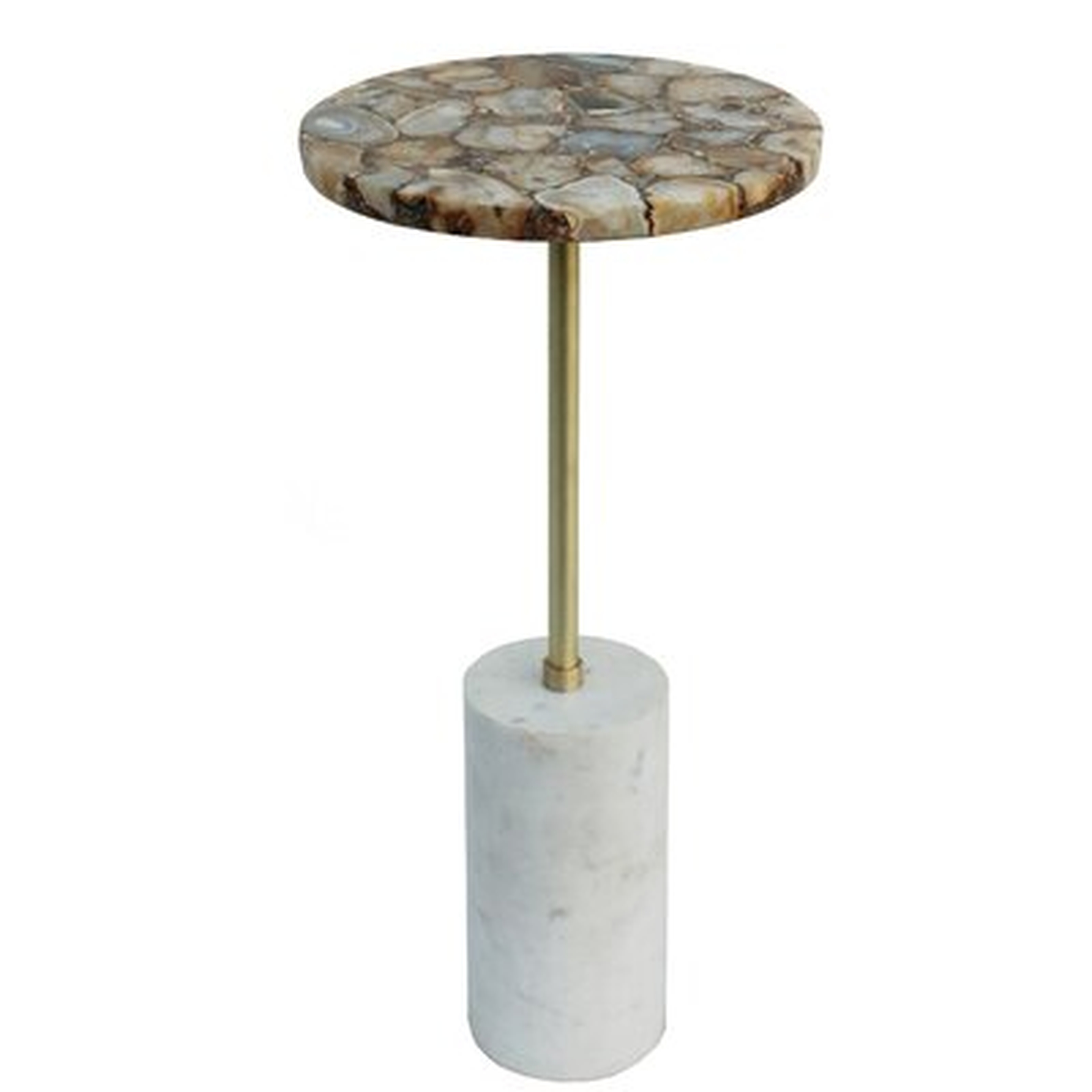 Suzanne Agate and Brass Side Table with Cylindrical Marble Base - Matte Brass, White Marble - Wayfair