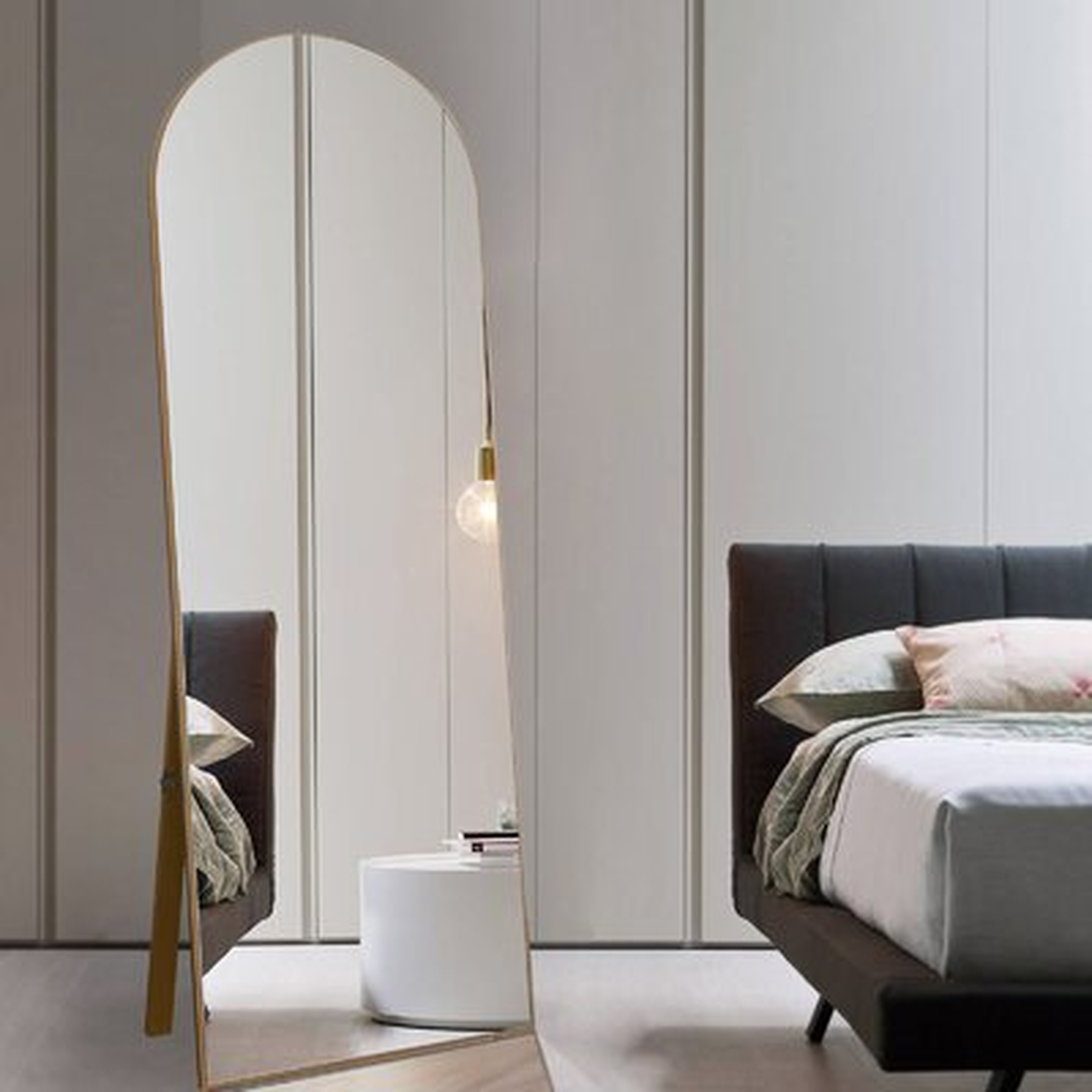 Full Length Arch Floor Mirror With Stand, Gold, 64" - Wayfair