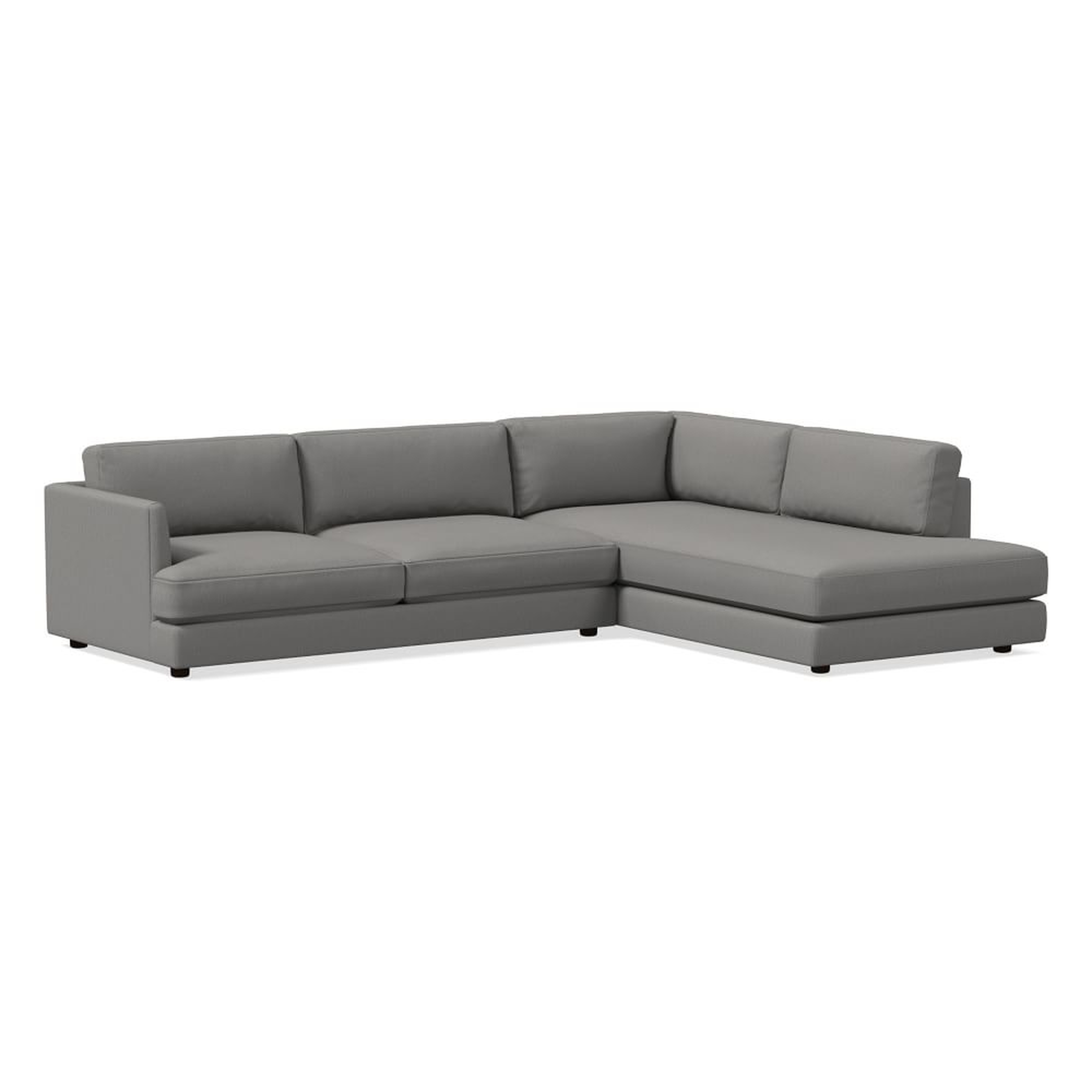 Haven 113" Right Multi Seat 2-Piece Bumper Chaise Sectional, Extra Deep Depth, Performance Washed Canvas, Storm Gray - West Elm