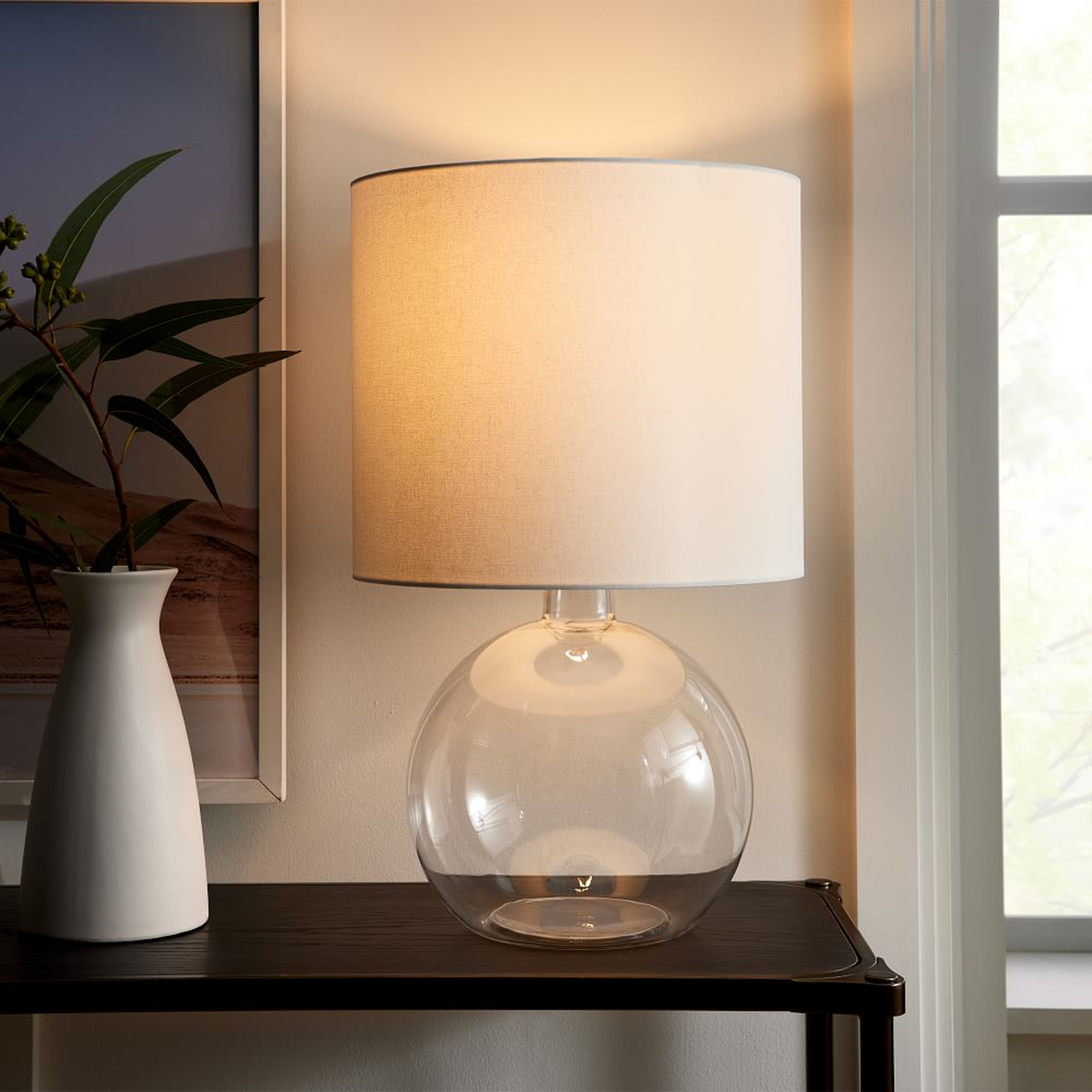 Foundational Table Lamp Clear White Linen (25") - West Elm