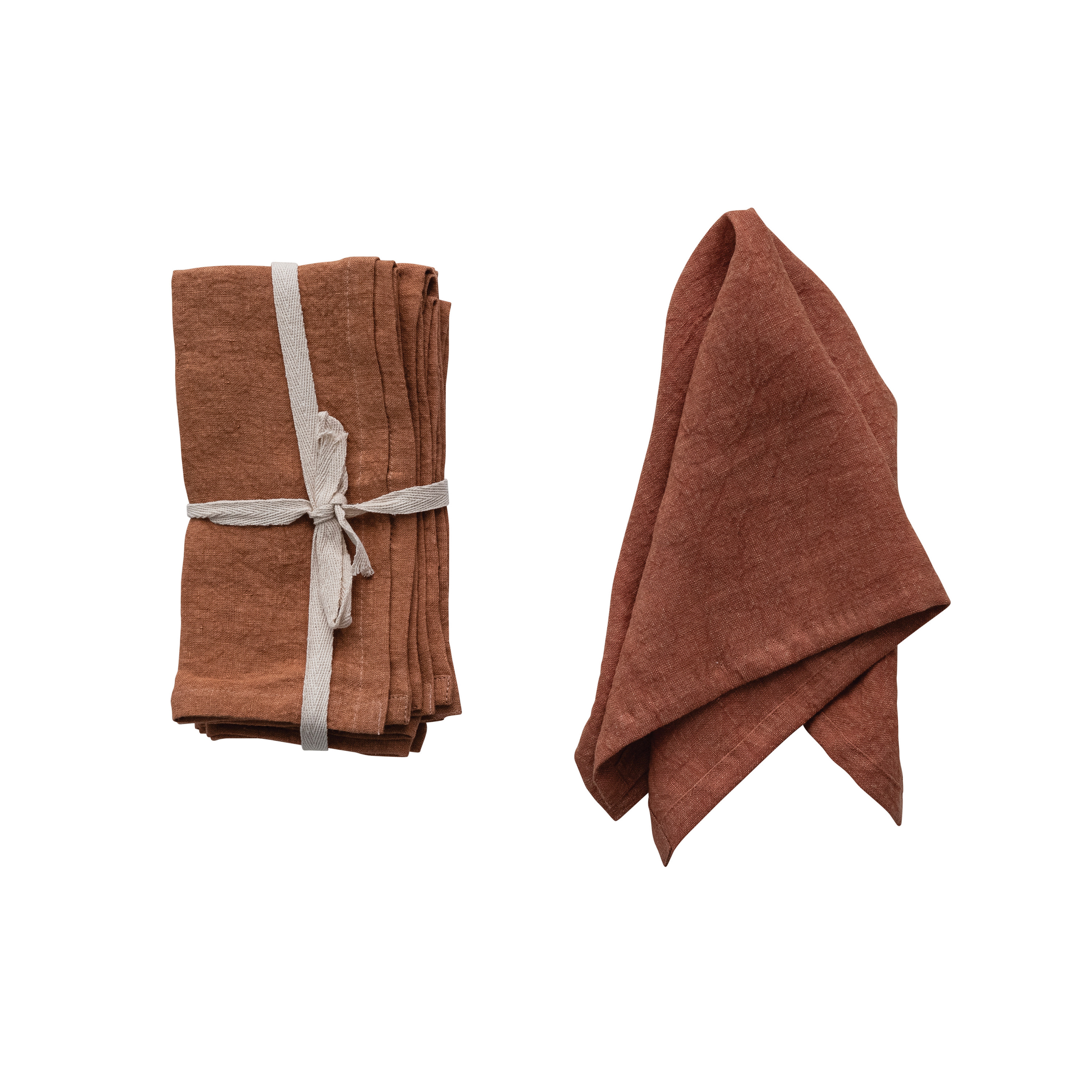 18 Inches Square Stonewashed Linen Dinner Napkins for Kitchen Use, Rust Color, Set of 4 - Creative Co-Op