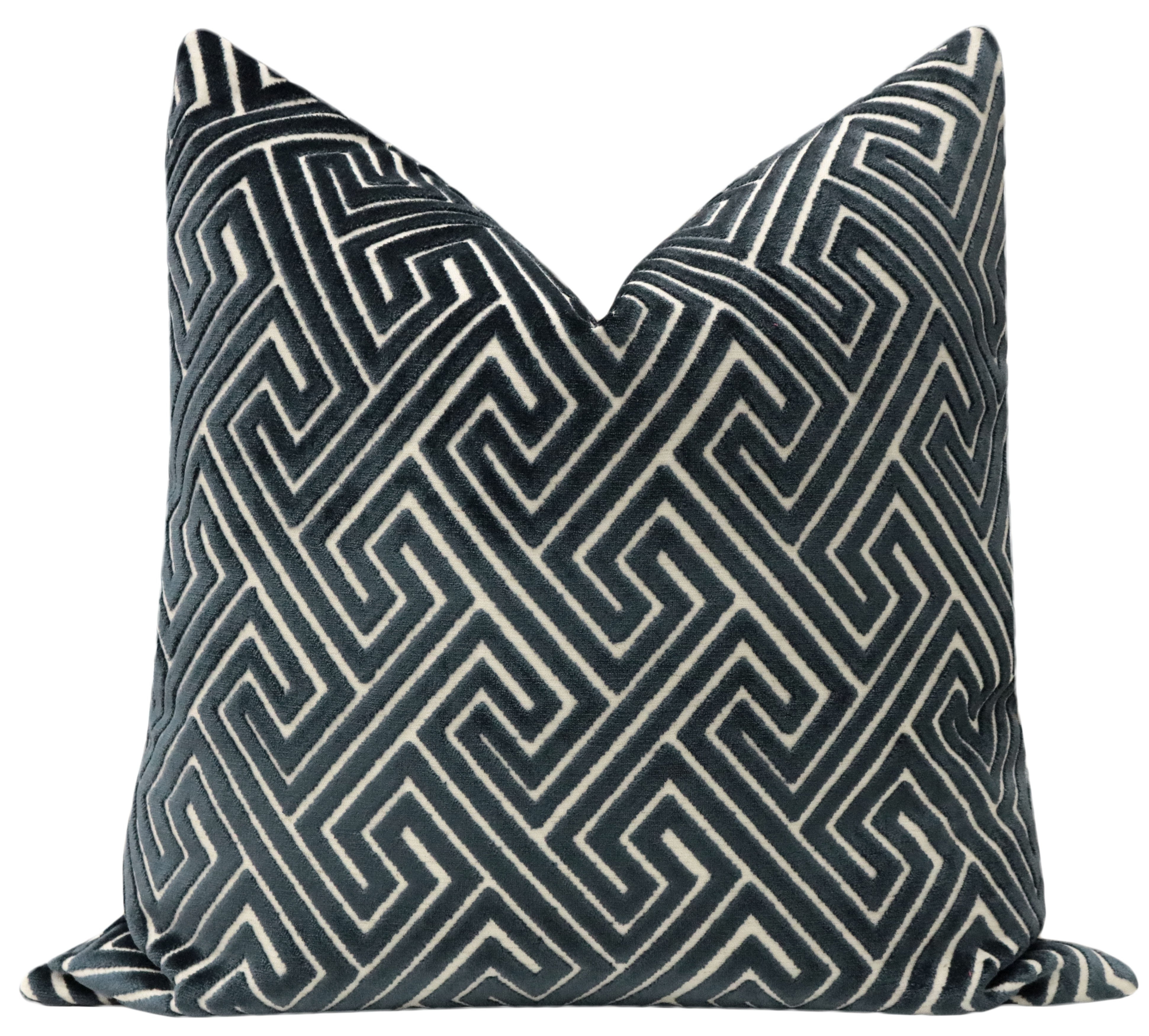 Roman Cut Velvet Pillow Cover, Navy Blue, 18" x 18" - Little Design Company