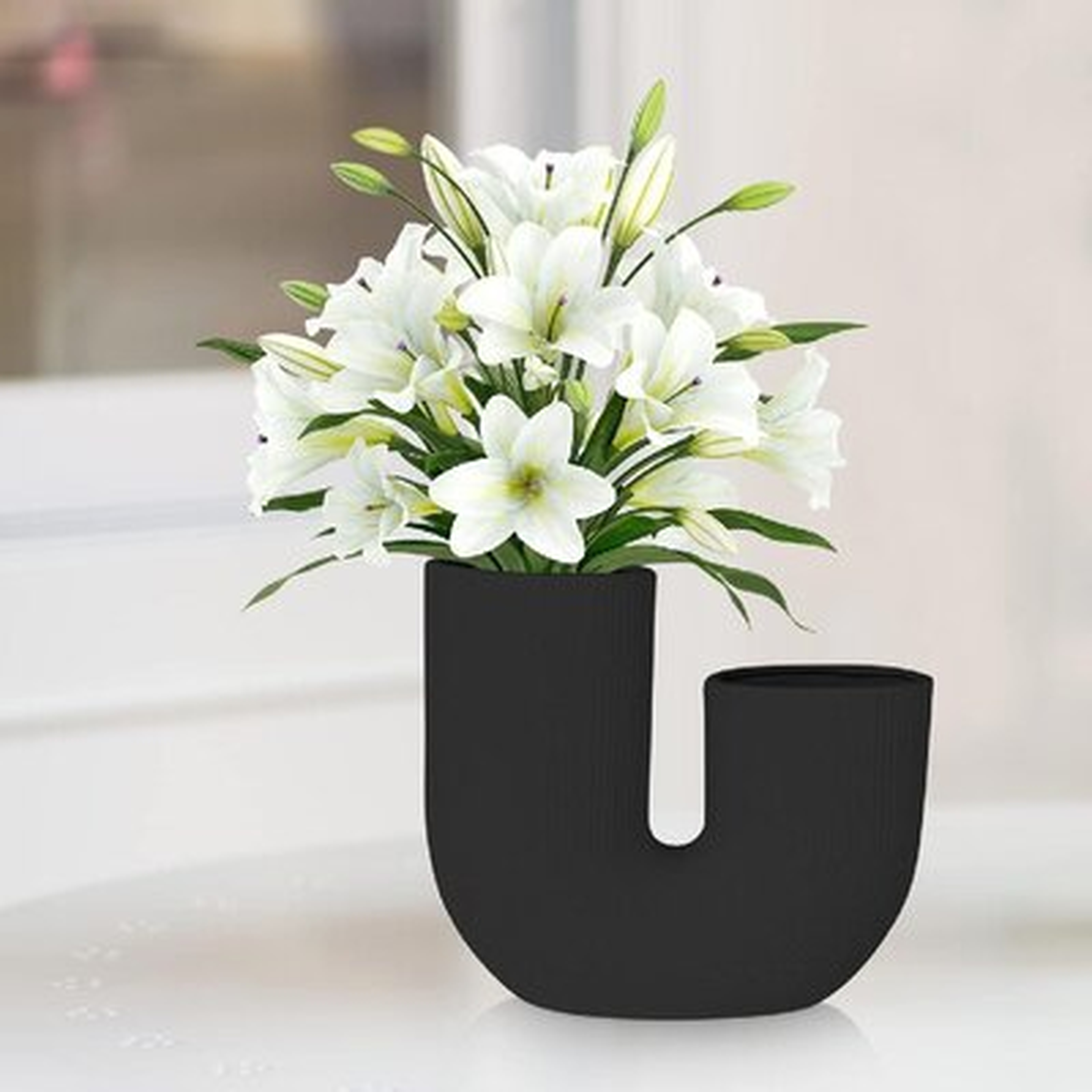 U-Shape Ceramic Vase –Minimalist Modern Vase For Home And Office –Premium Ceramic Flower Vase For Living Room, Bedroom, Wedding – Watertight Decorative Vase - Wayfair