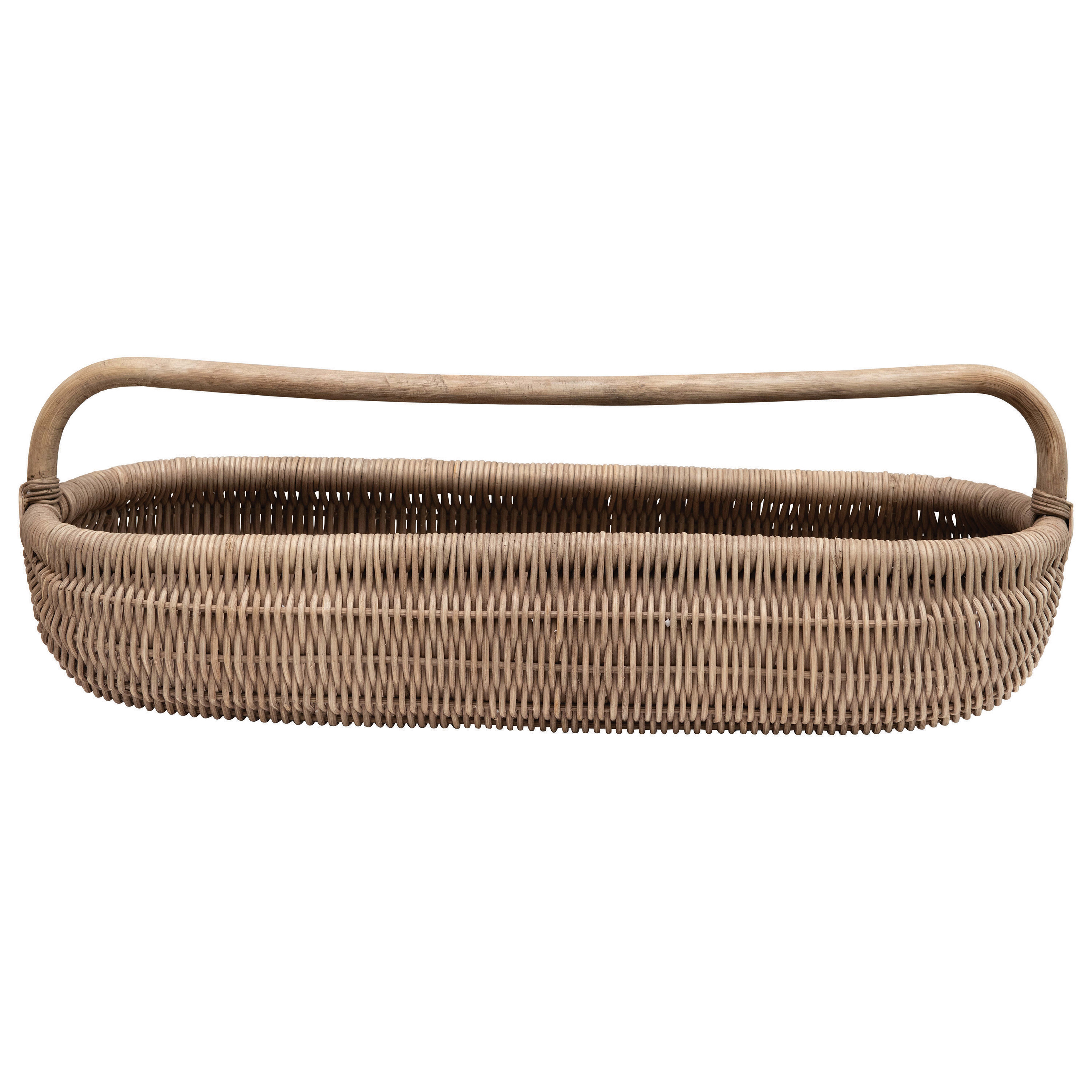 Hand-Woven Rattan Basket with Handle, Natural - Creative Co-Op
