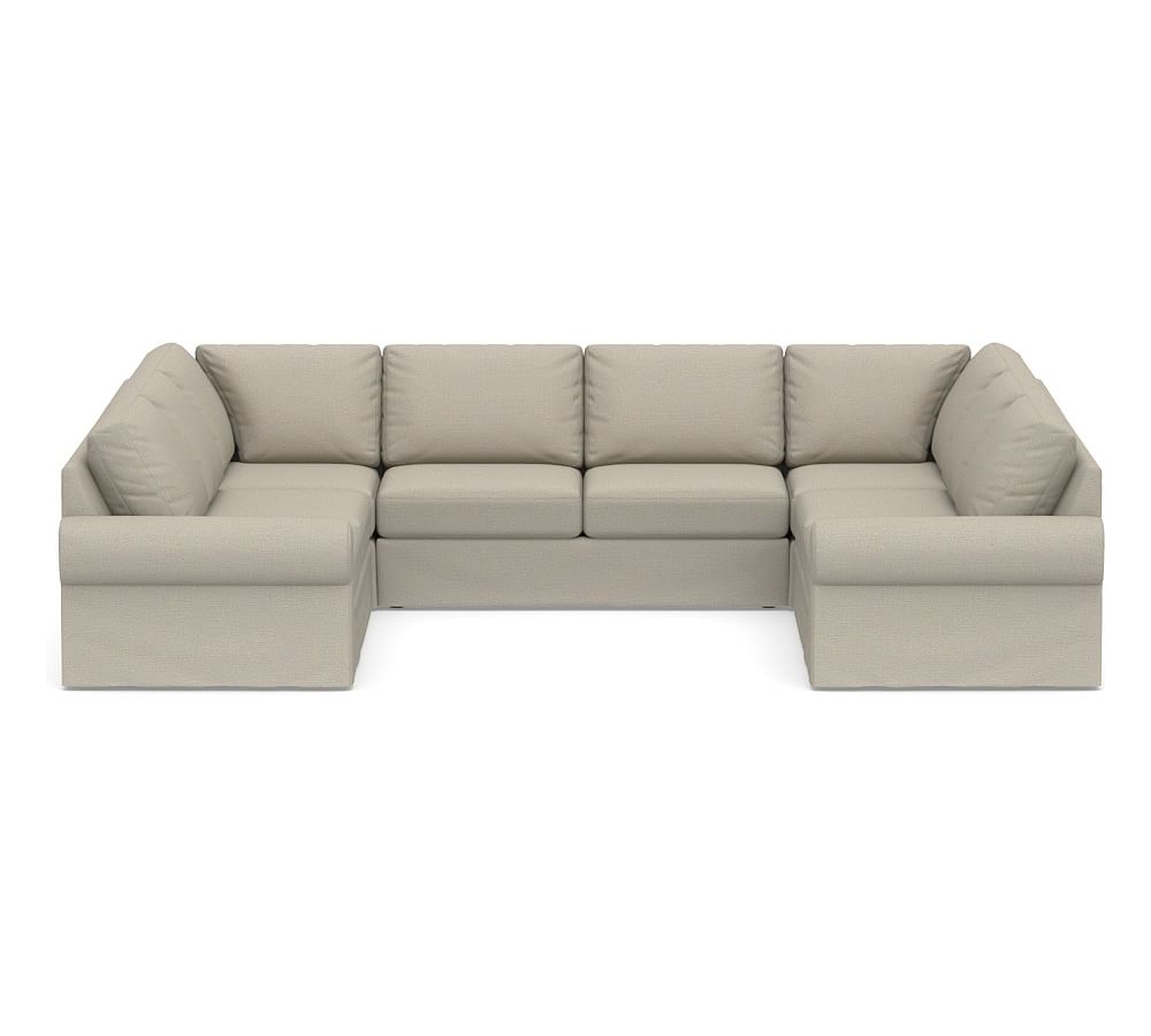 Big Sur Roll Arm Slipcovered U-Loveseat Sectional, Down Blend Wrapped Cushions, Performance Boucle Fog - Pottery Barn