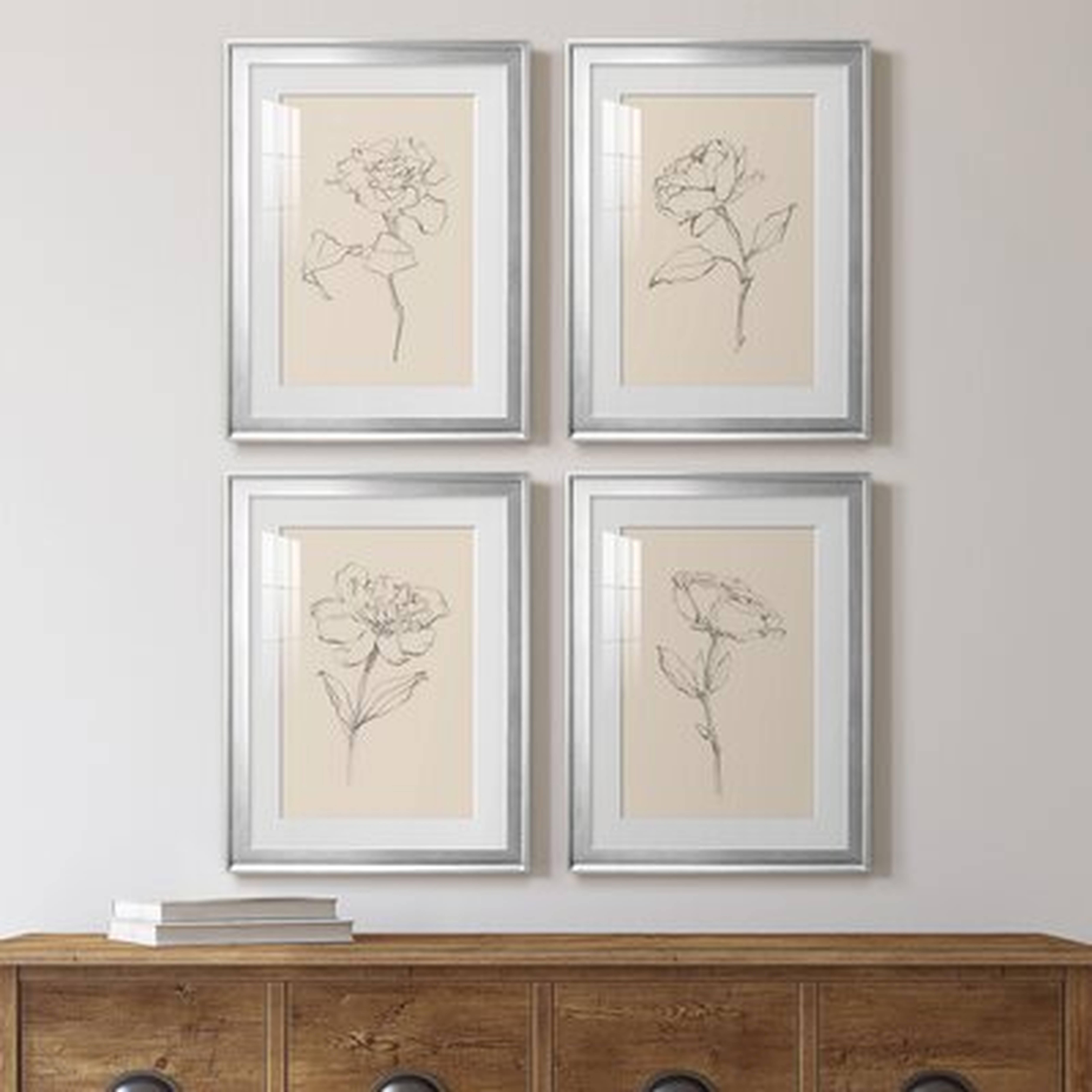 Floral Contour Study I - 4 Piece Picture Frame Drawing Print Set - Wayfair
