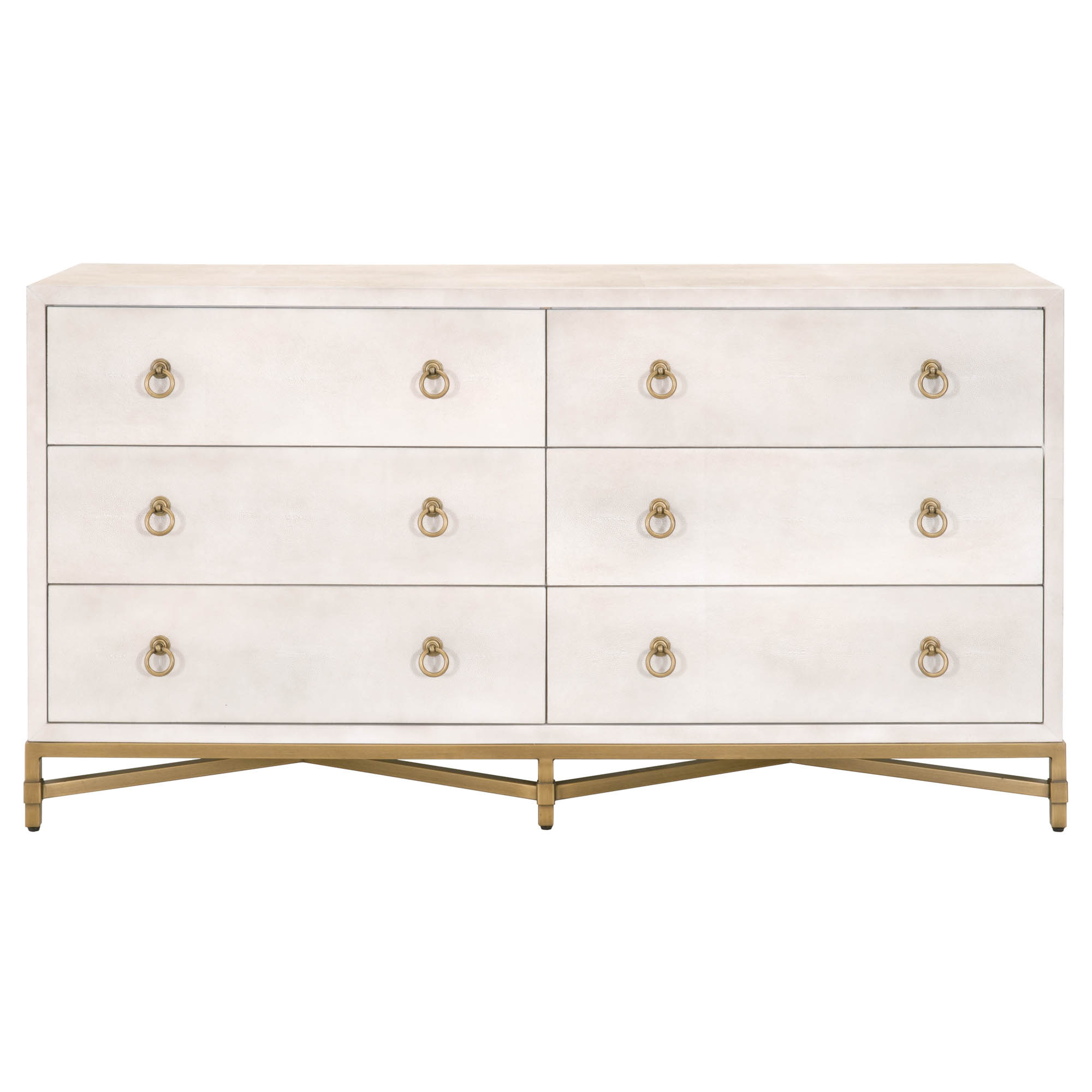 Colette Shagreen 6-Drawer Double Dresser, White & Gold - Studio Marcette