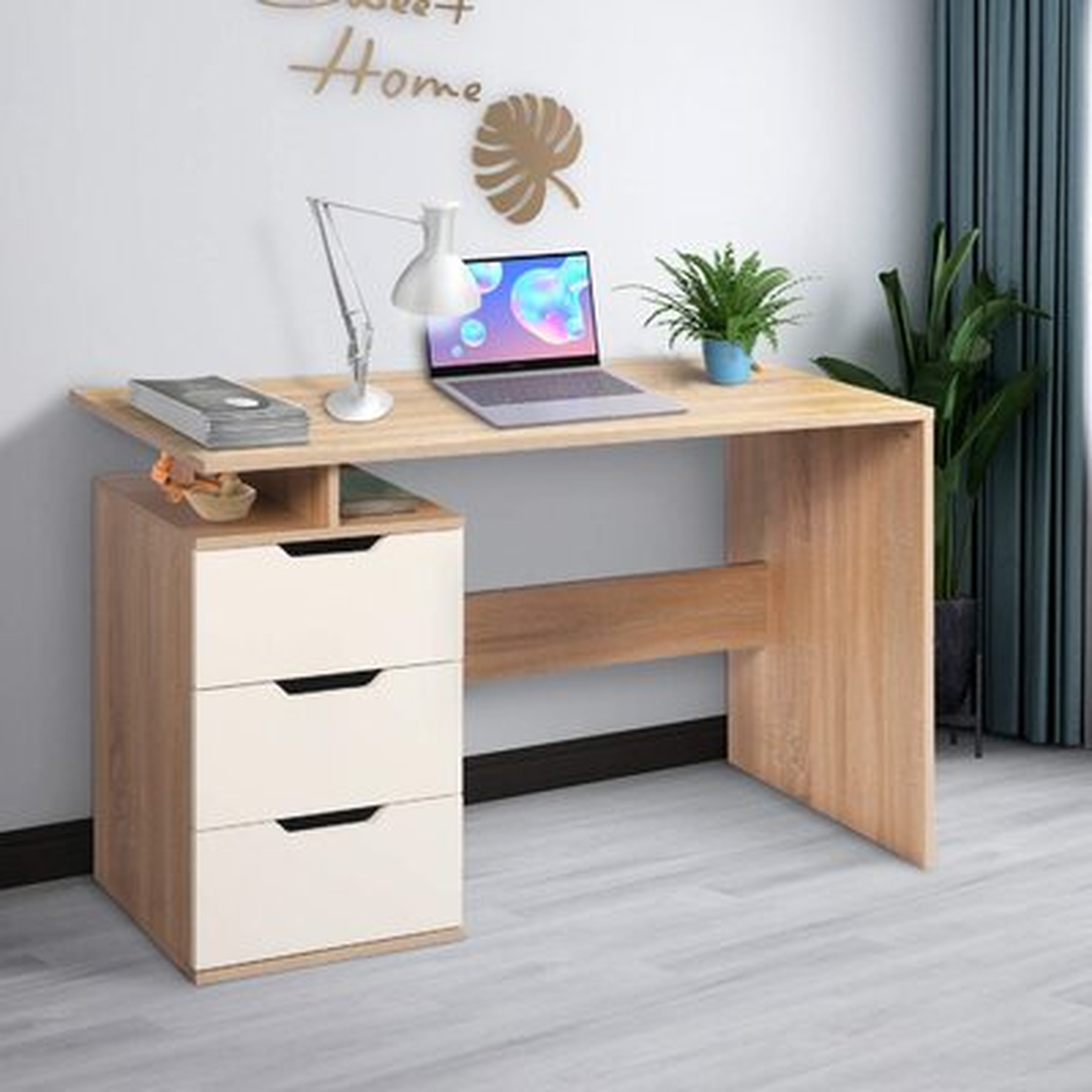 Wooden Computer Desk With Drawers Cabinet - 47" Modern Home Office Workstation Writing Desk For Laptop Notebook PC Study Table (Brown) - Wayfair