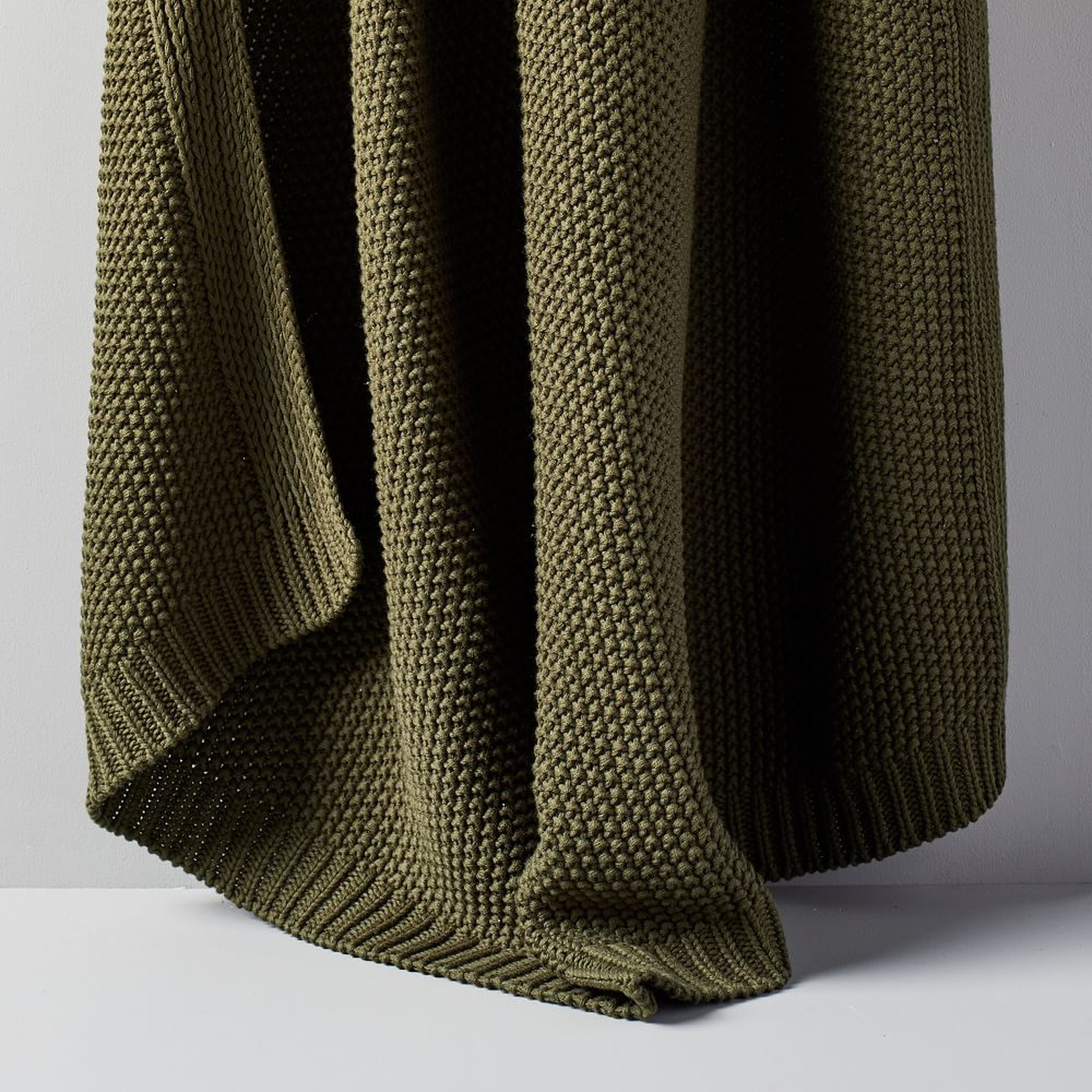 Cotton Knit Throw, Dark Olive, 50"x60" - West Elm