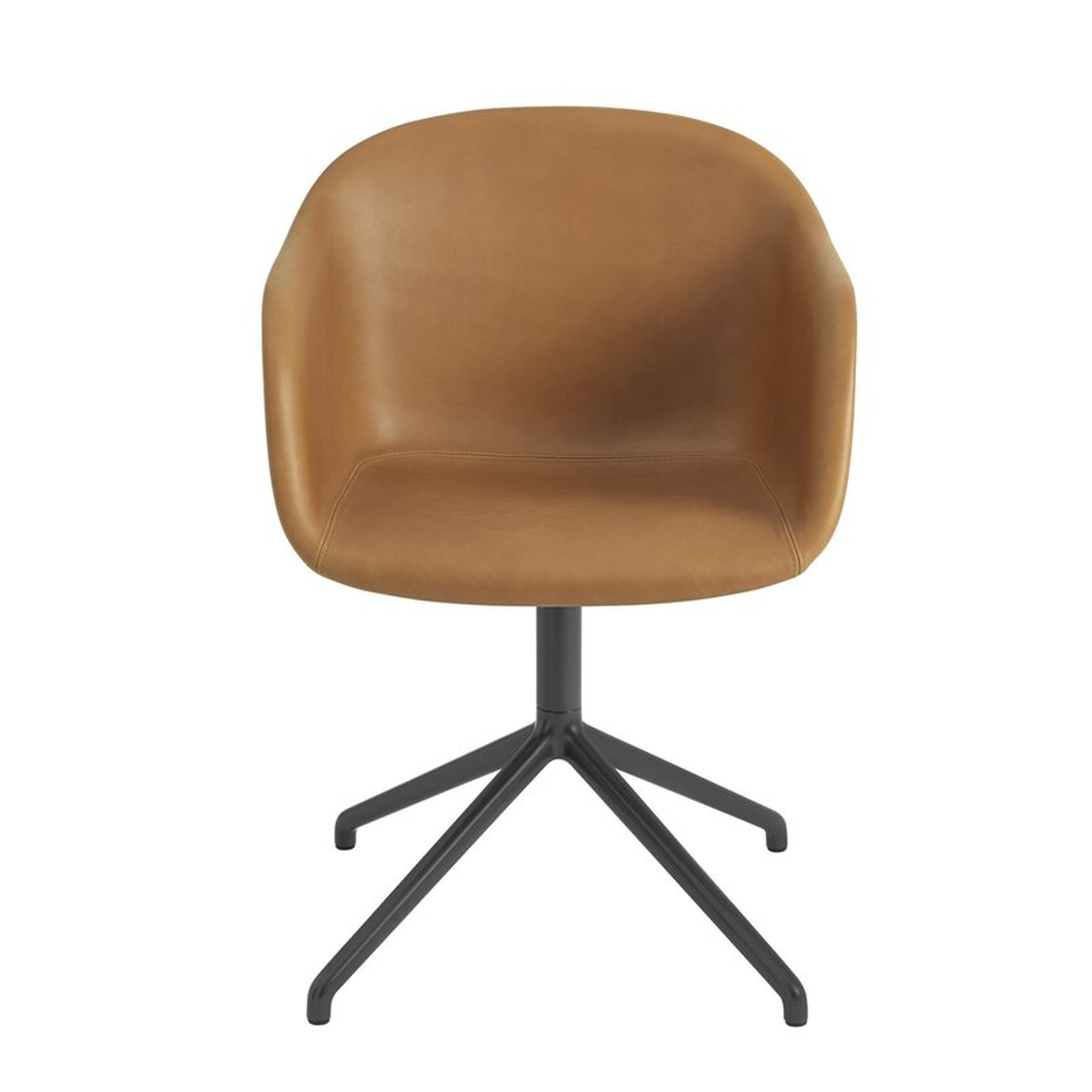 Muuto Fiber Armchair Swivel Base Upholstery Color: Refine Cognac Leather / Black - Perigold