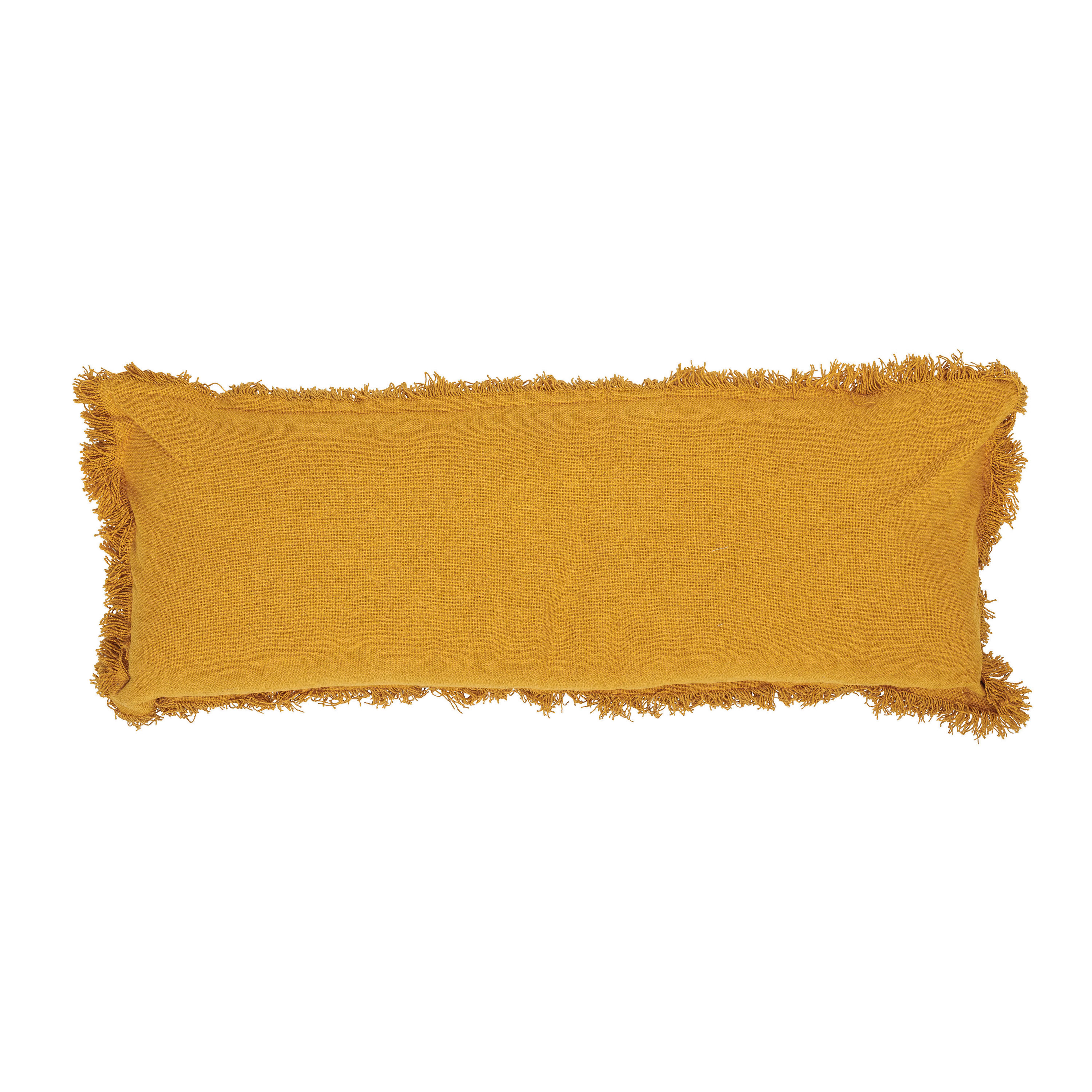 Rectangle Lumbar Pillow with Fringe, Mustard Cotton, 36" x 14" - Moss & Wilder