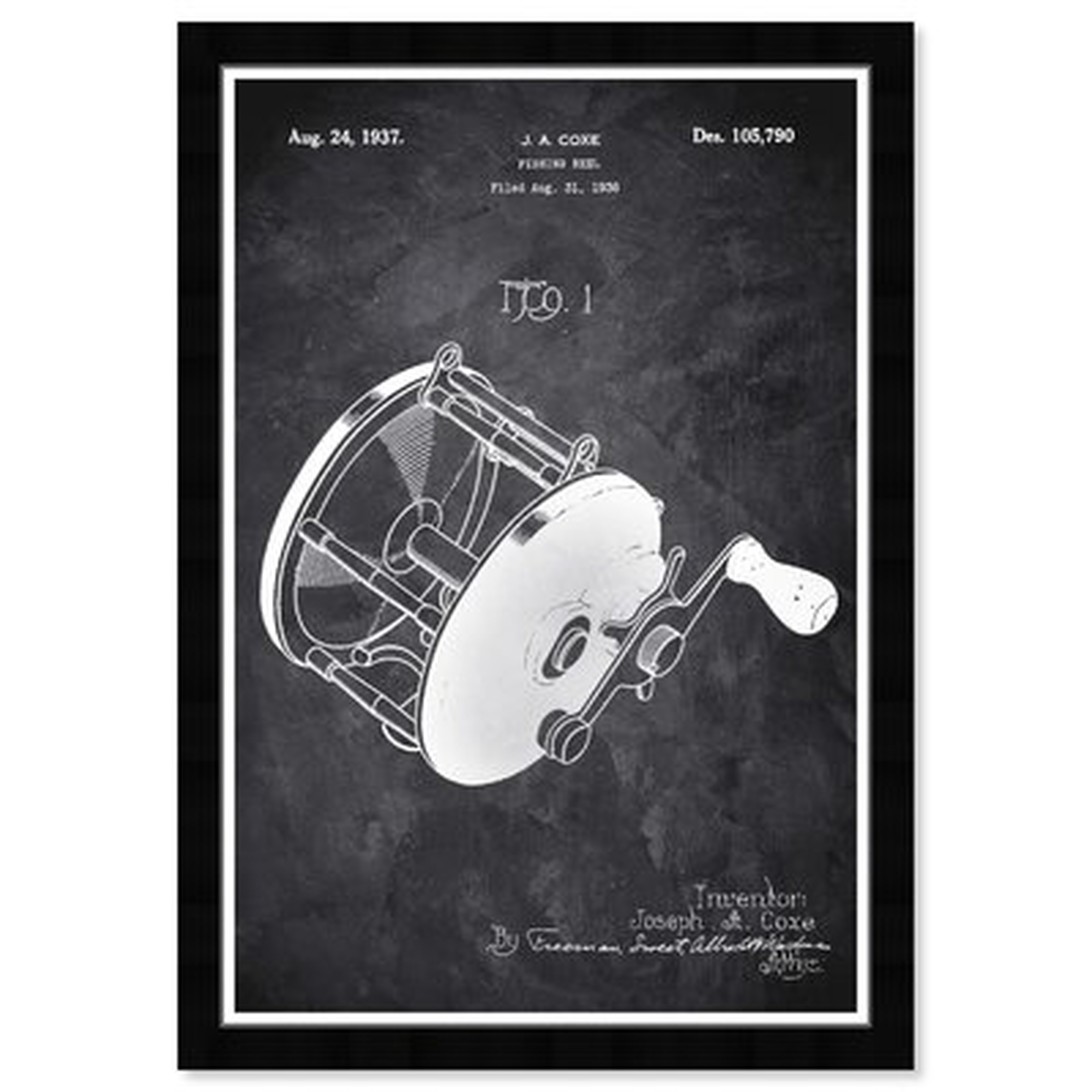Fishing Reel 1937 Chalkboard - Picture Frame Graphic Art Print on Paper - Wayfair