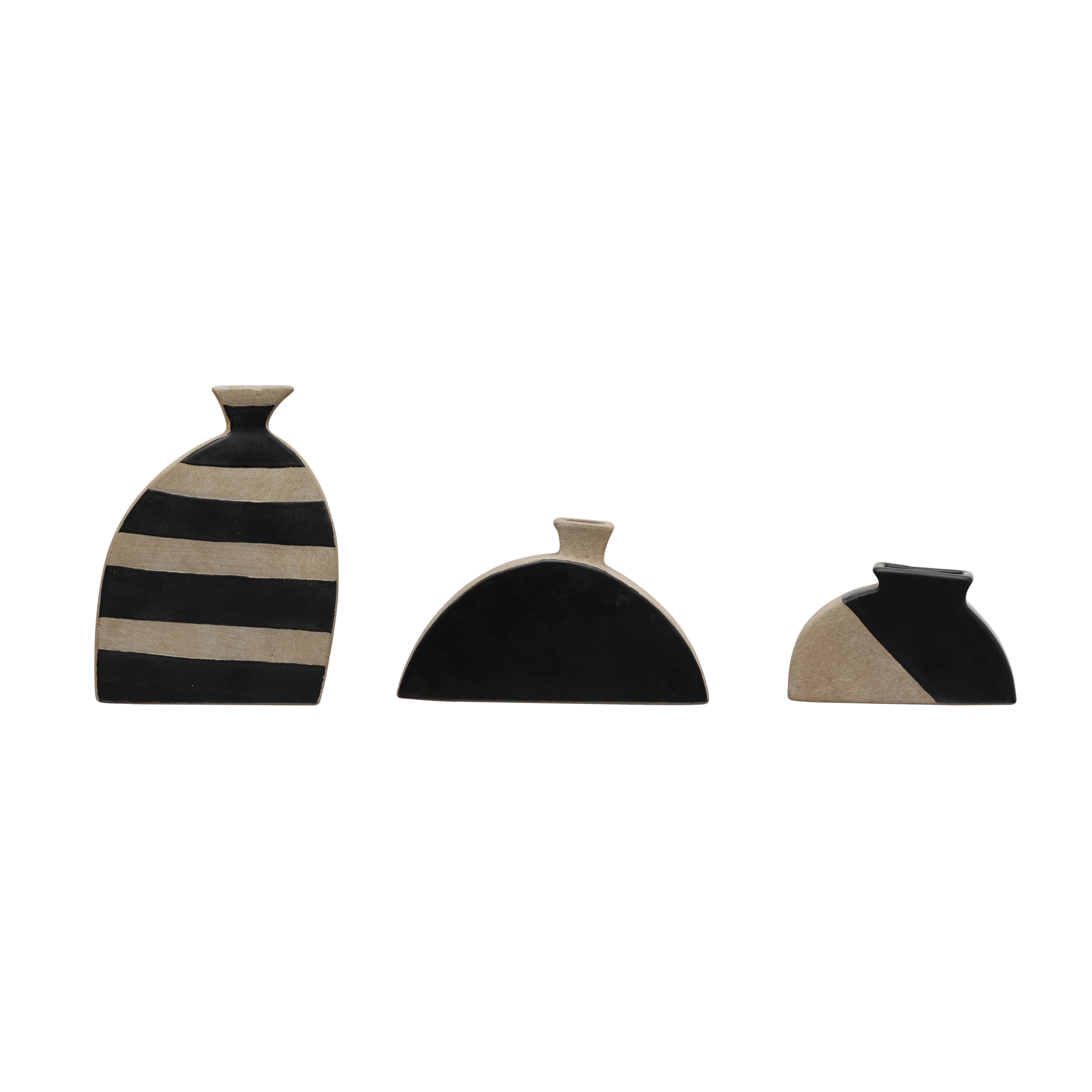 Terra-cotta Vases, Natural & Black, Set of 3 - Bloomingville