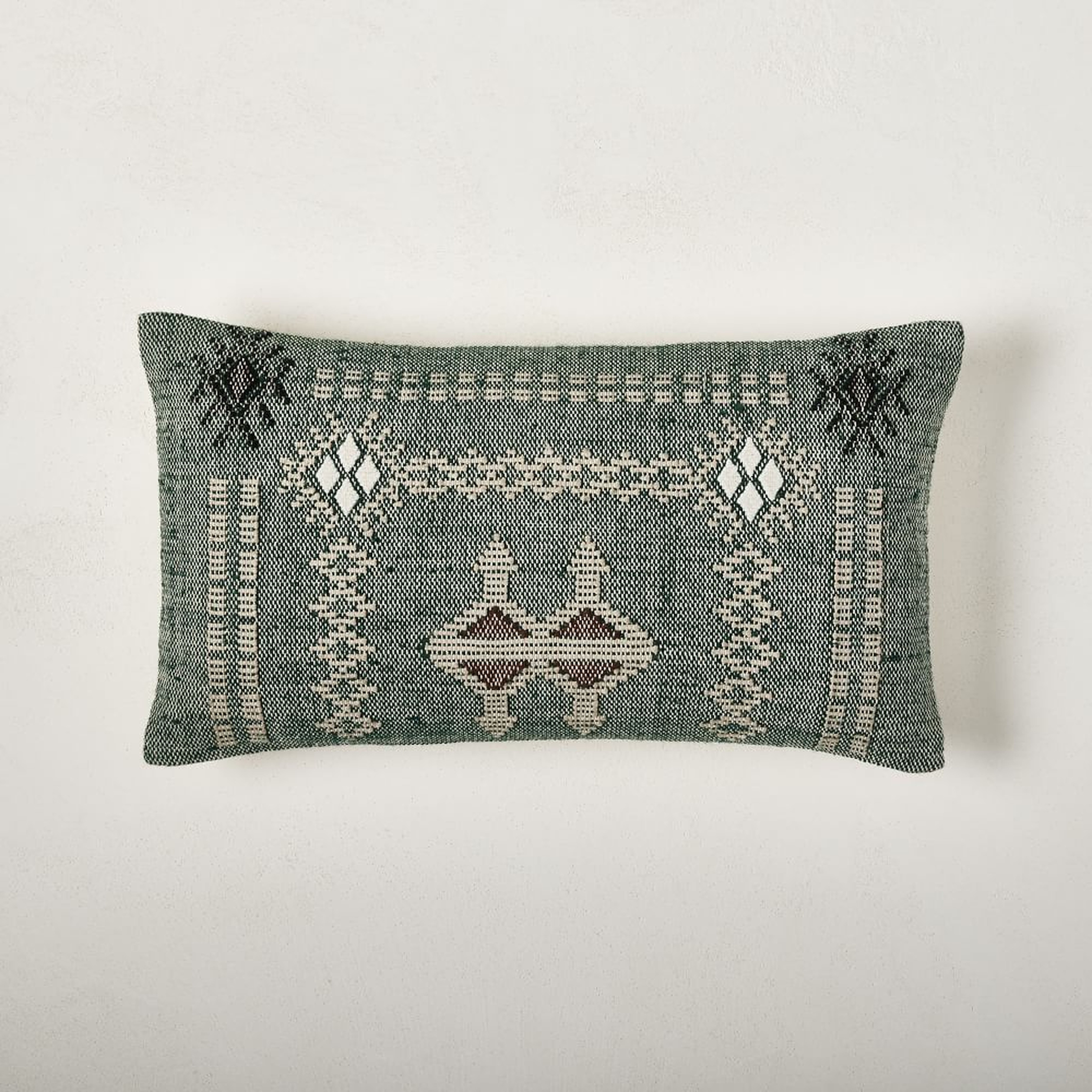 Framed Moroccan Woven Pillow Cover, 12"x21", Light Green Gables - West Elm
