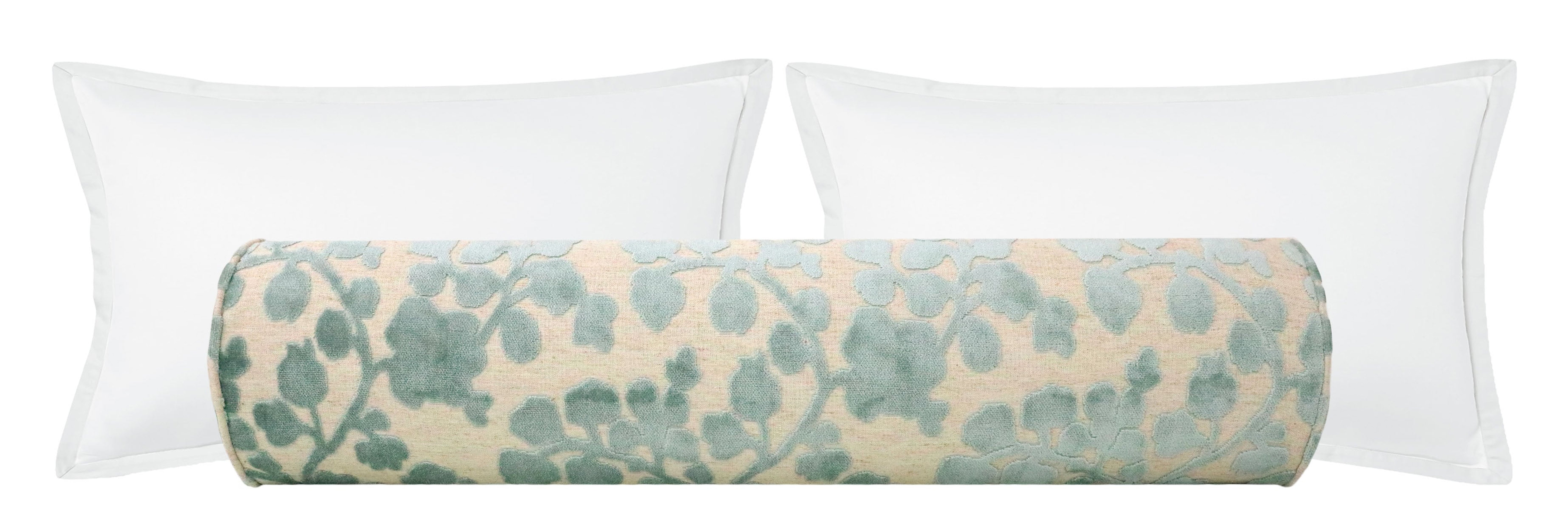 THE BOLSTER :: BLOSSOM CUT VELVET // SPA BLUE - QUEEN // 9" X 36" - Little Design Company