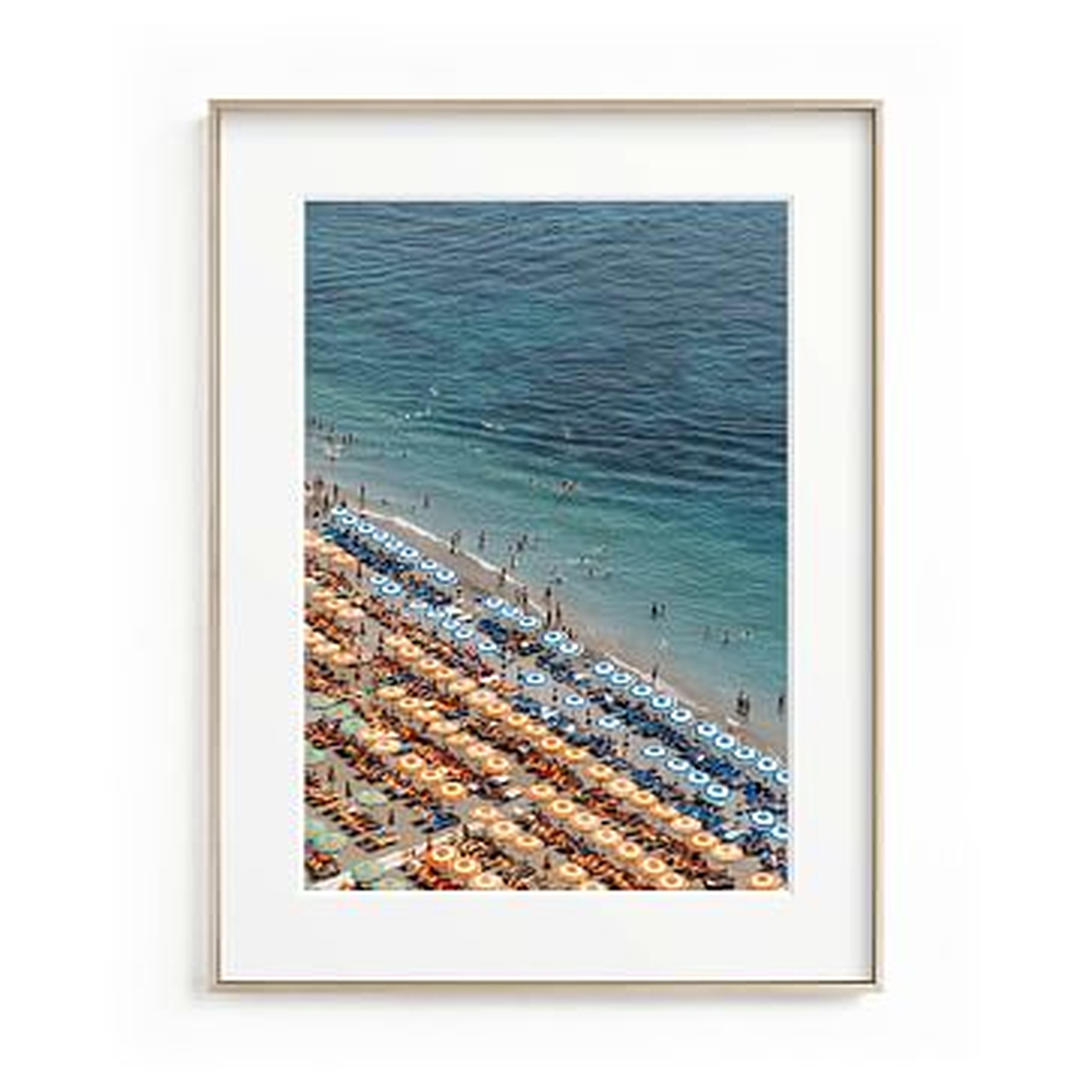 Minted Positano Beach Aerial, 18X24, Matted Framed Print, Matte Brass - West Elm