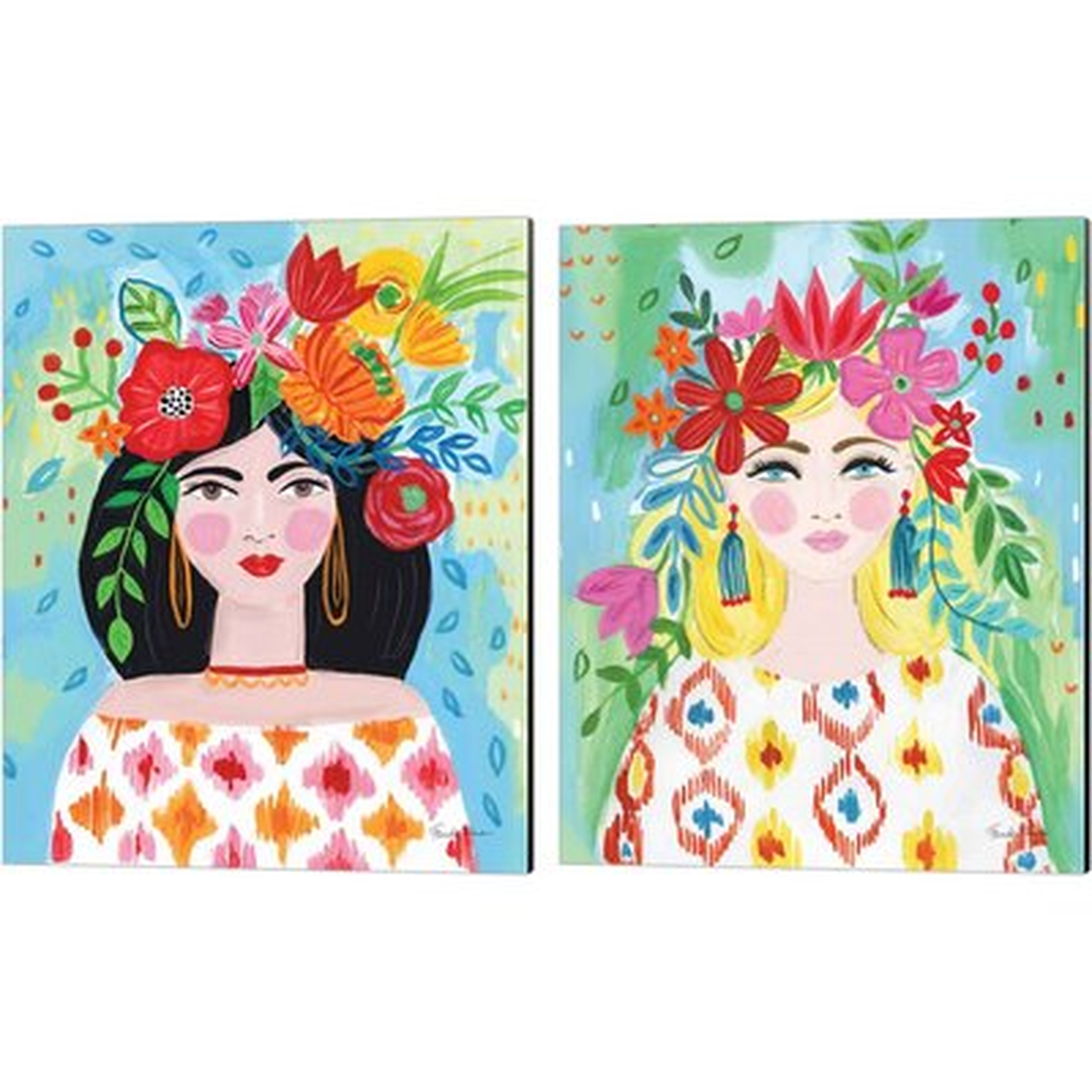 Boho Girl By Farida Zaman, Canvas Art (Set Of 2) - Wayfair