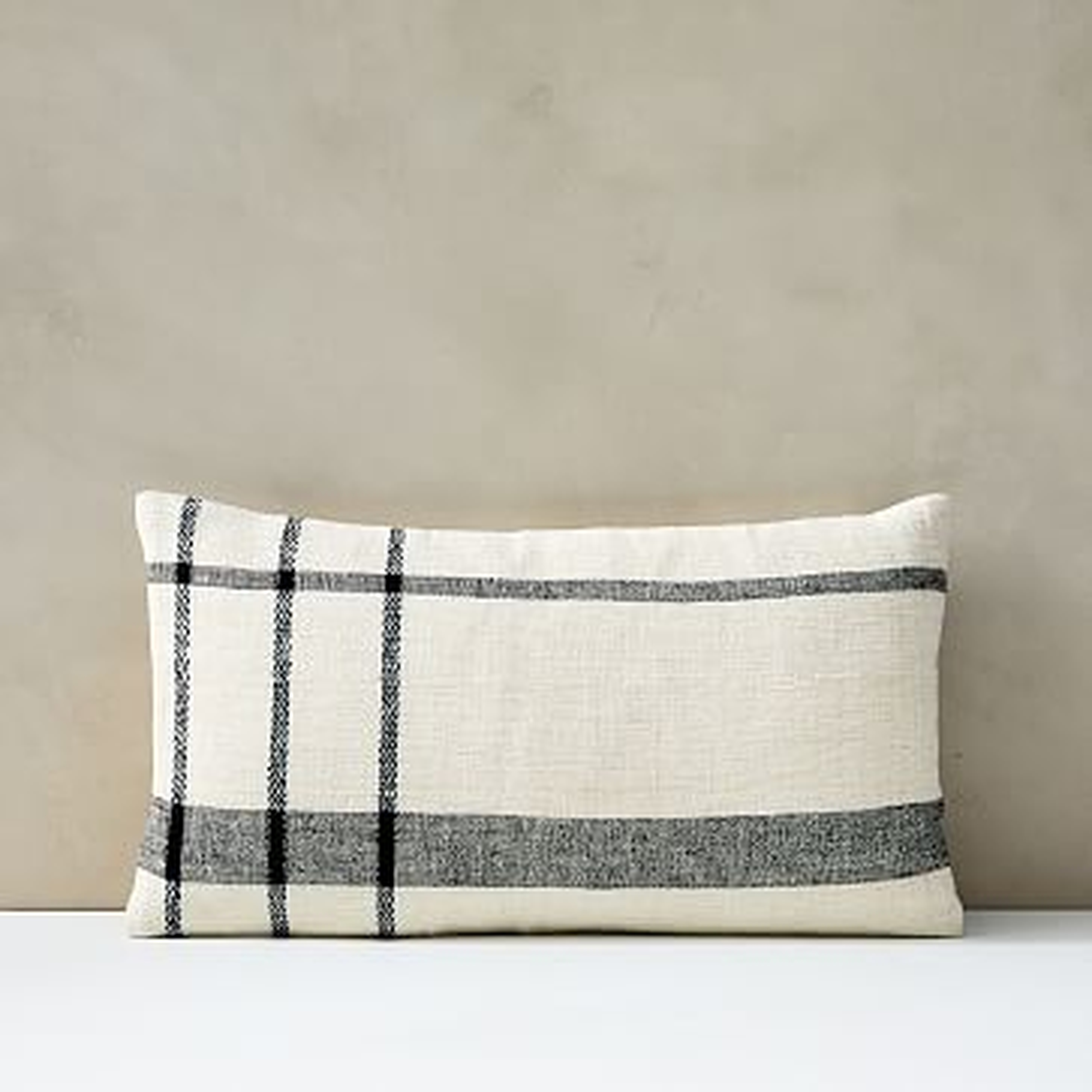 Cotton Silk Open Windowpane Pillow Cover, 12"x21", Stone White - West Elm