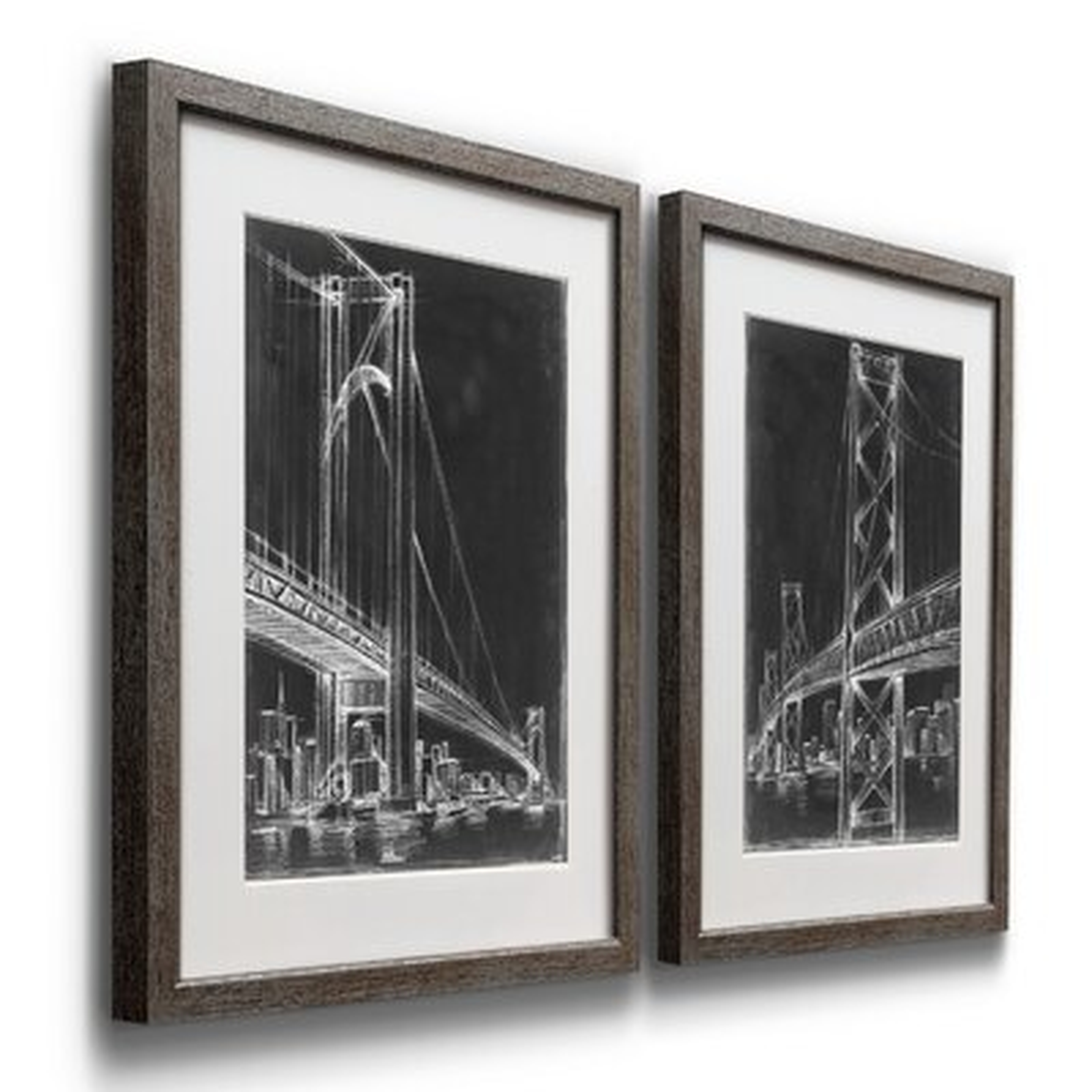 'Suspension Bridge Blueprint I' - 2 Piece Picture Frame Painting Print Set on Paper - Wayfair