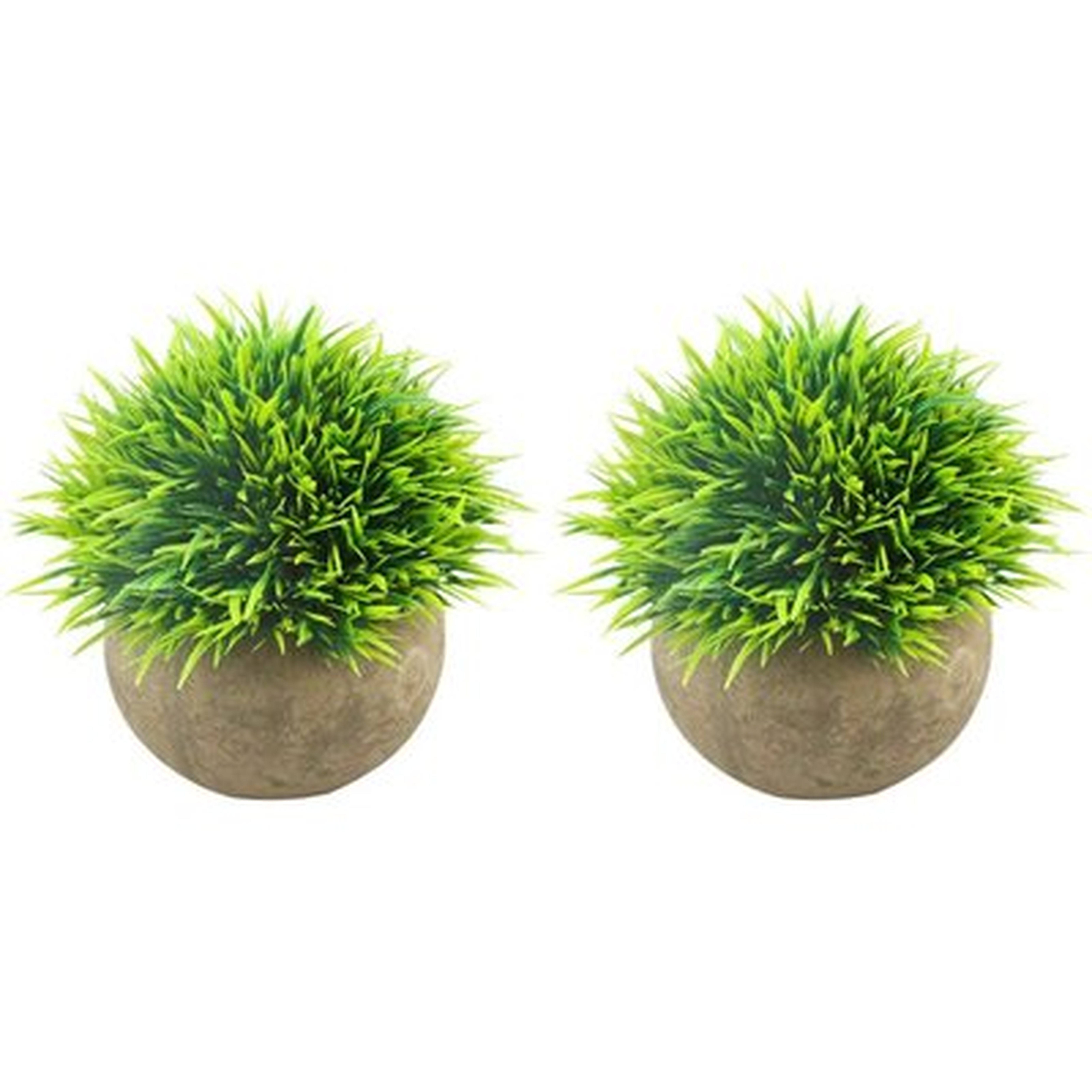 Mini Artificial Plants, Plastic Fake Green Grass Faux Greenery Topiary Shrubs With Grey Pots For Bathroom Home Office Décor, House Decorations - Wayfair