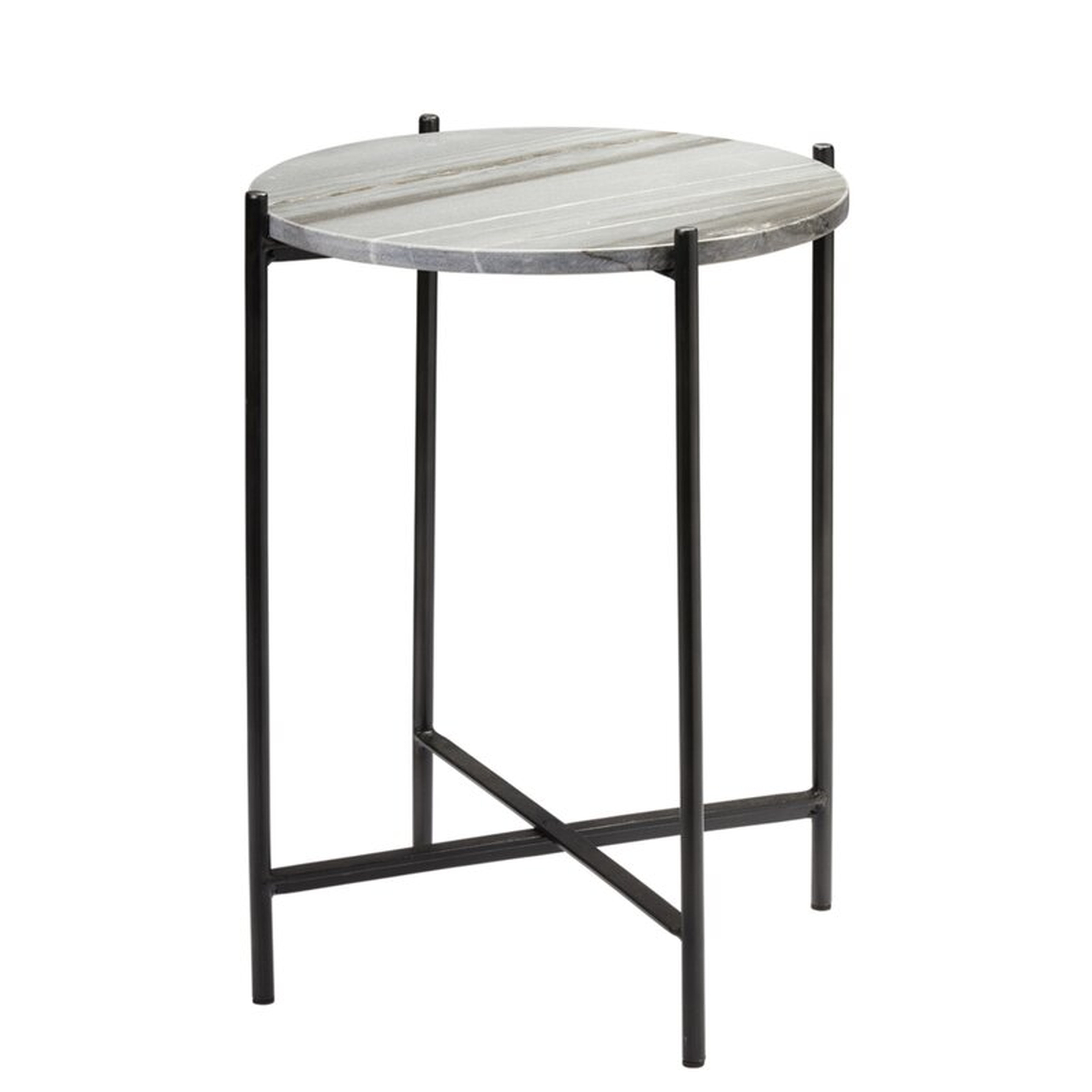 Domain Side Table In Black Textured Marble  & Black Iron Table Top Color: Gray - Perigold