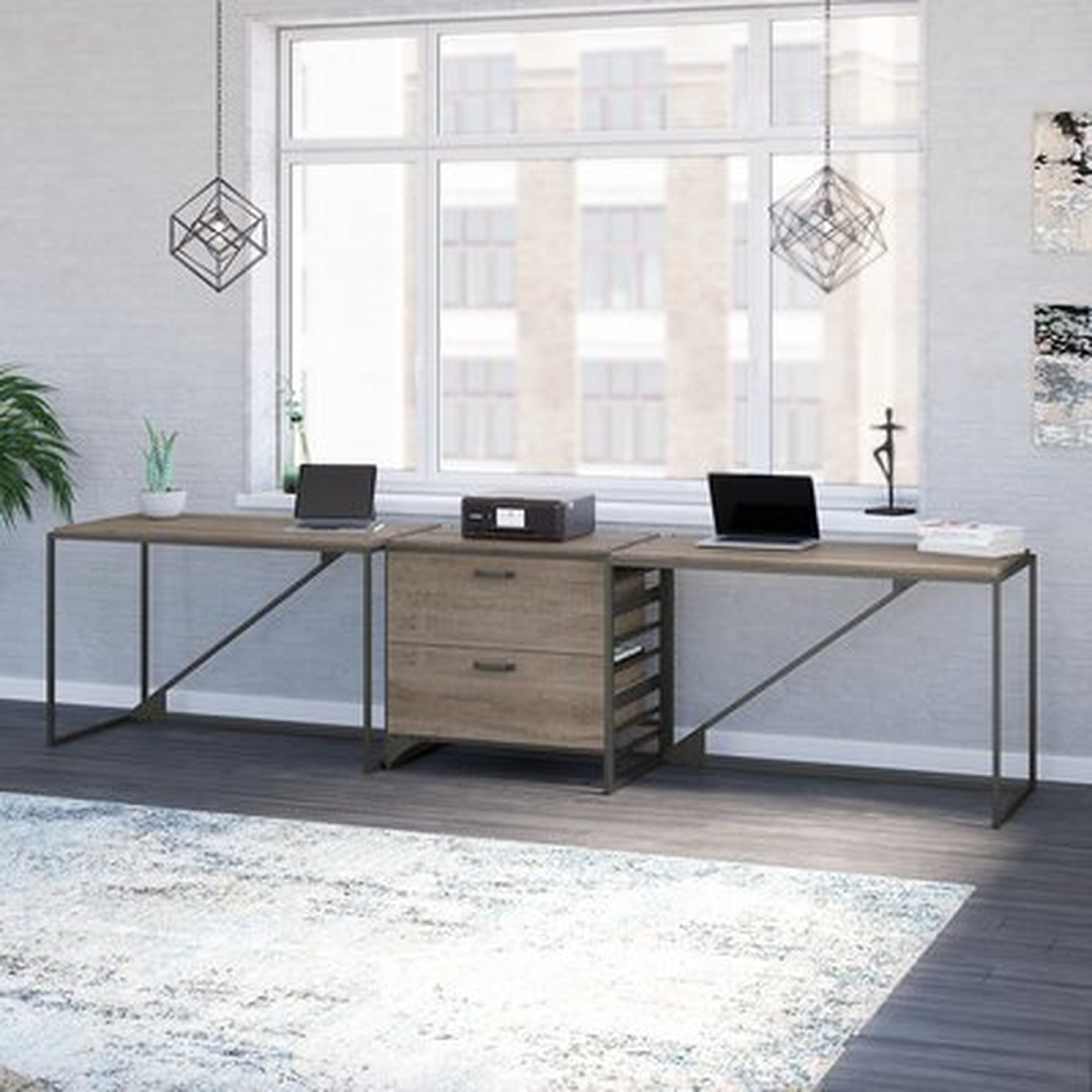 Bush Furniture Refinery 2 Person Industrial Desk Set With Lateral File Cabinet In Cottage White - Wayfair