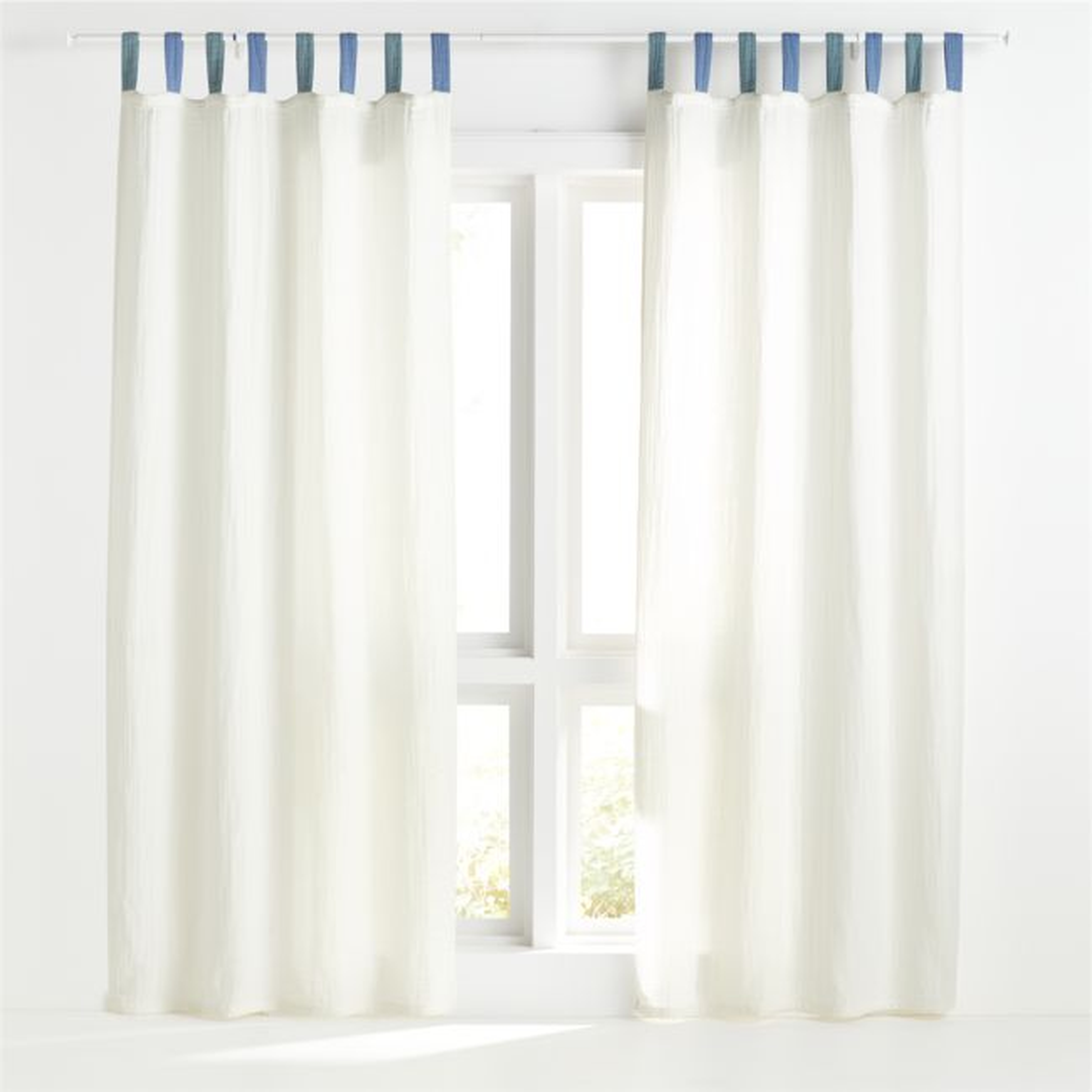 96" Blue Tab Muslin Curtain Panel - Crate and Barrel