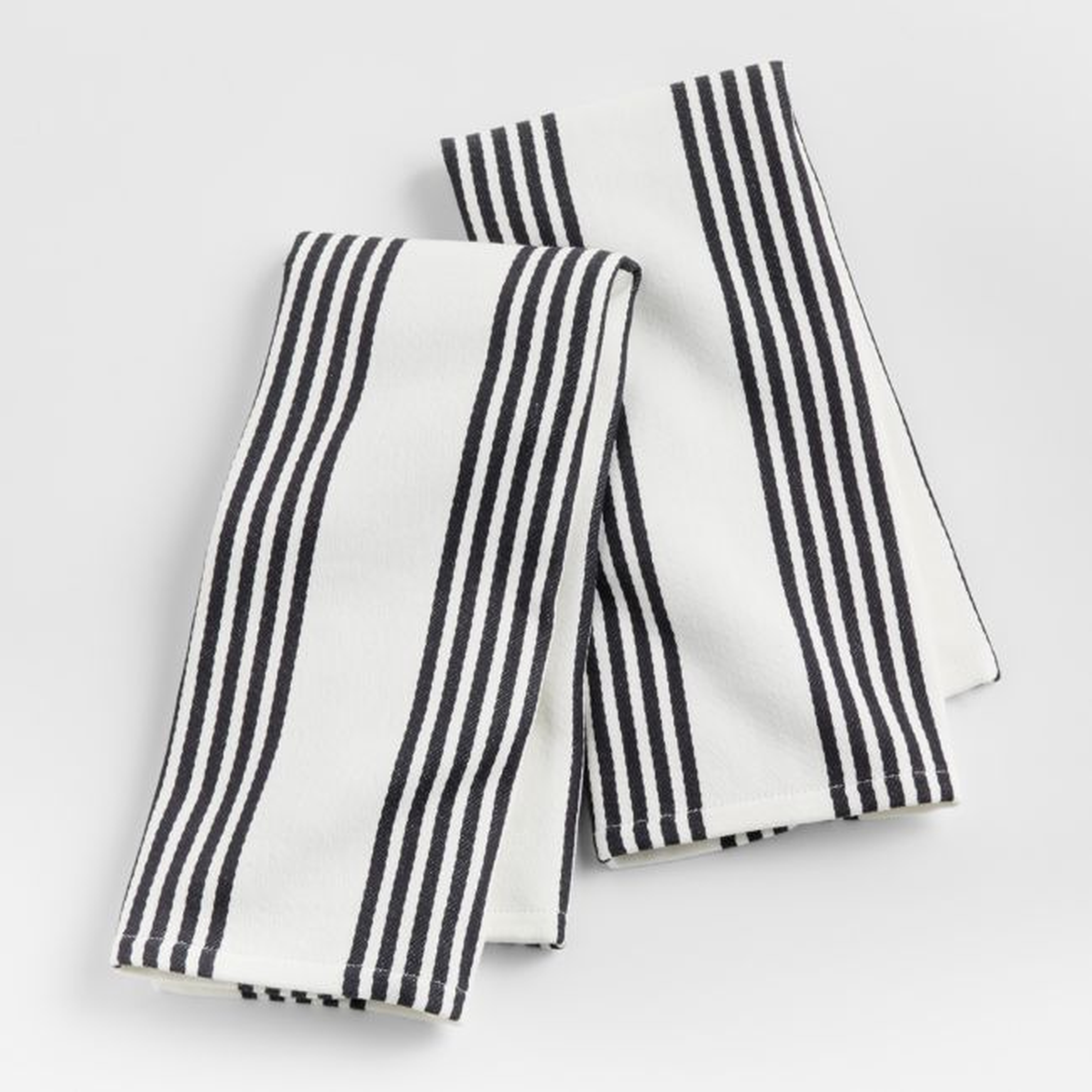 Cuisine Stripe Black Organic Cotton Kitchen Towels, Set of 2 - Crate and Barrel