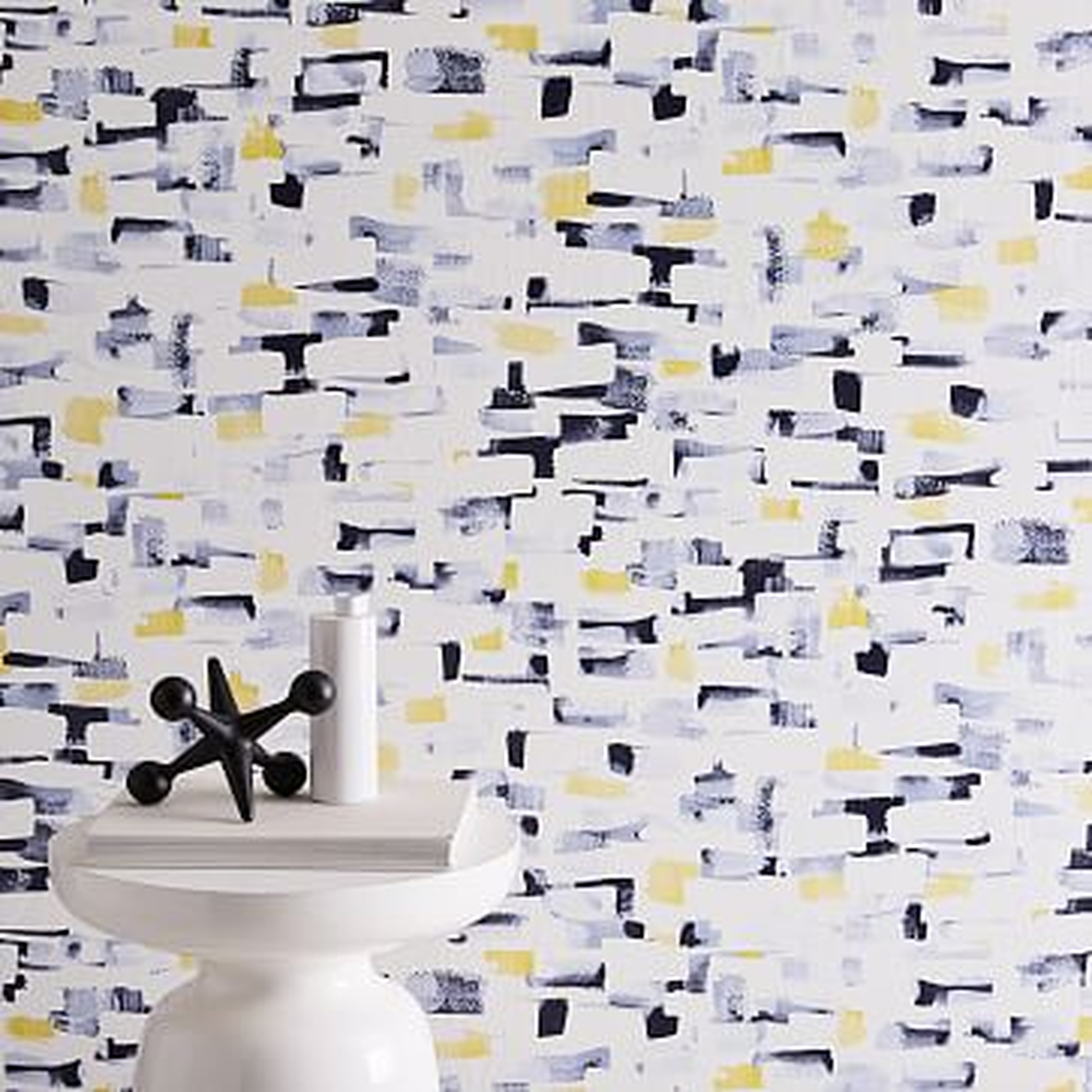 Fading Brushstrokes Wallpaper, Blues and Citrus, Single Roll - West Elm
