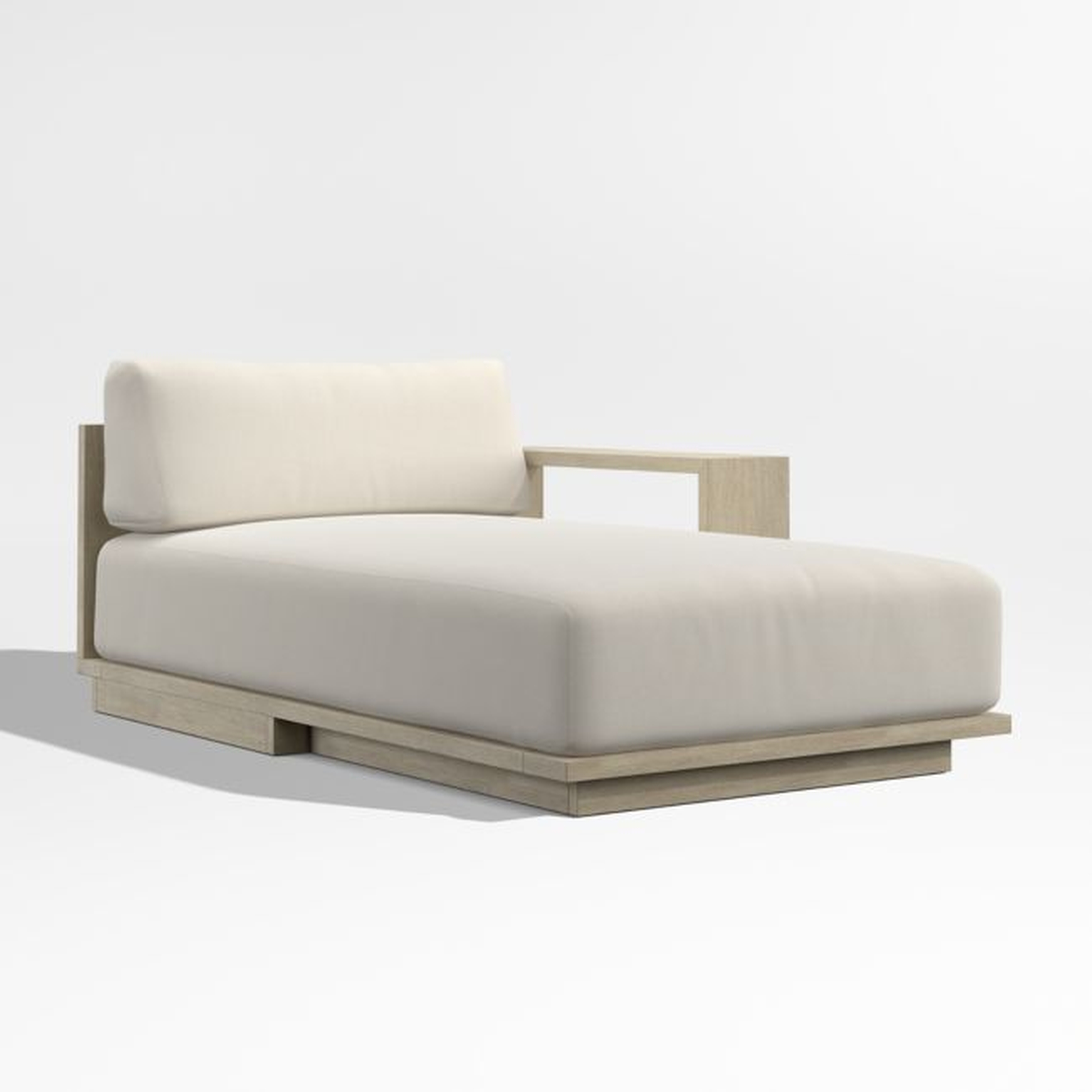 Mallorca Wood Right-Arm Outdoor Chaise Lounge with Ivory Cushions - Crate and Barrel