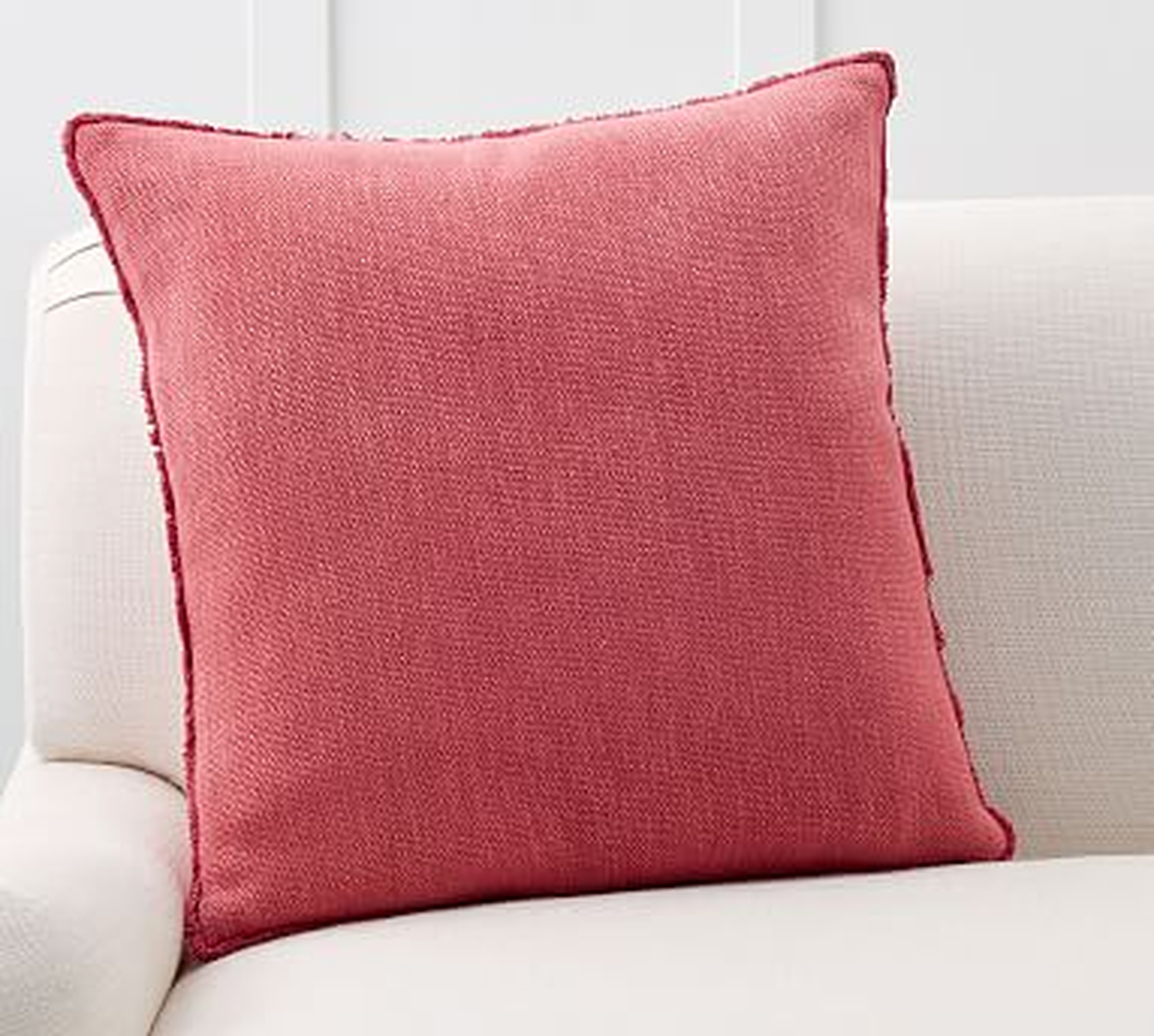 Willa Fringe Textured Pillow Cover, 22", Strawberry - Pottery Barn