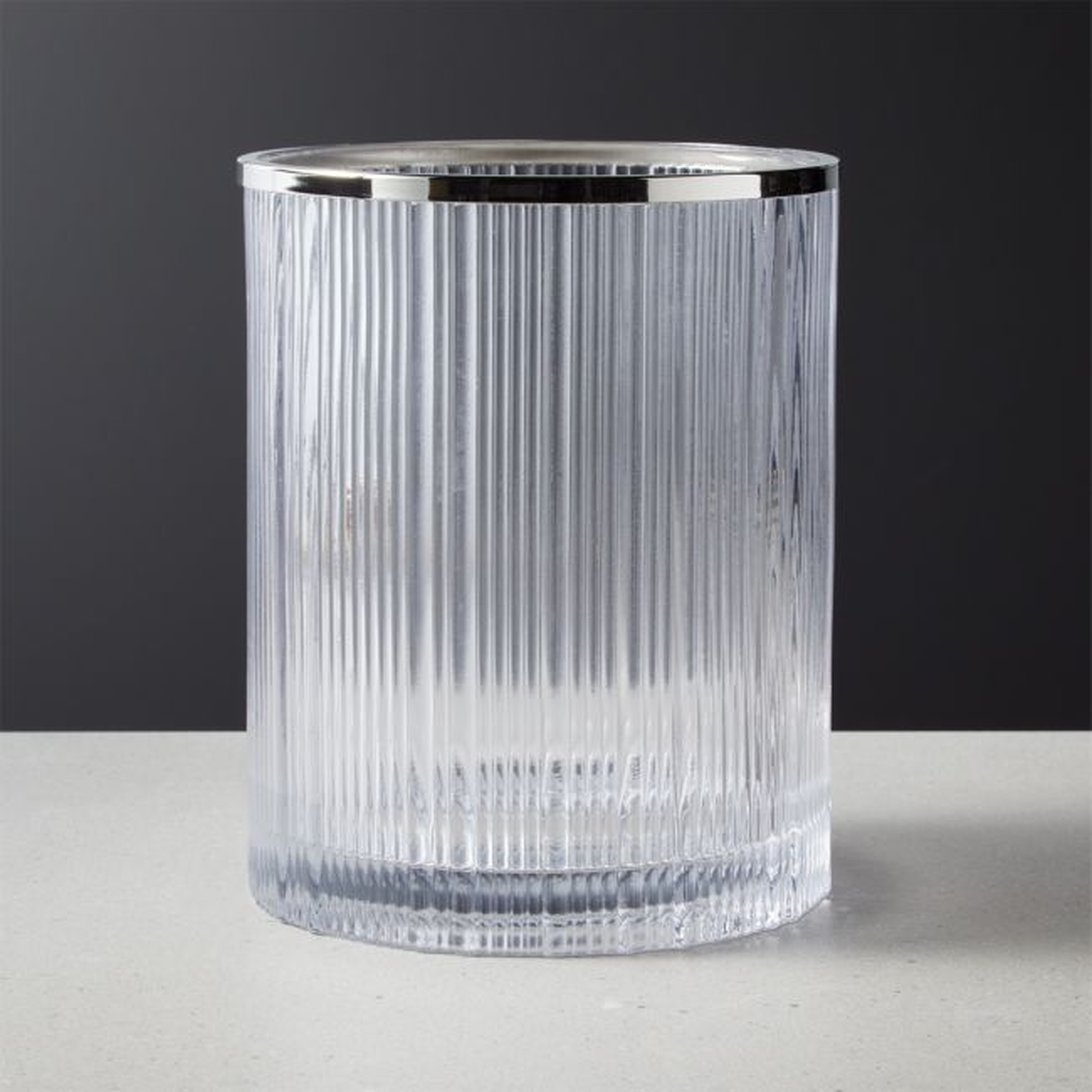 Athena Ribbed Glass Round Wastebasket - CB2
