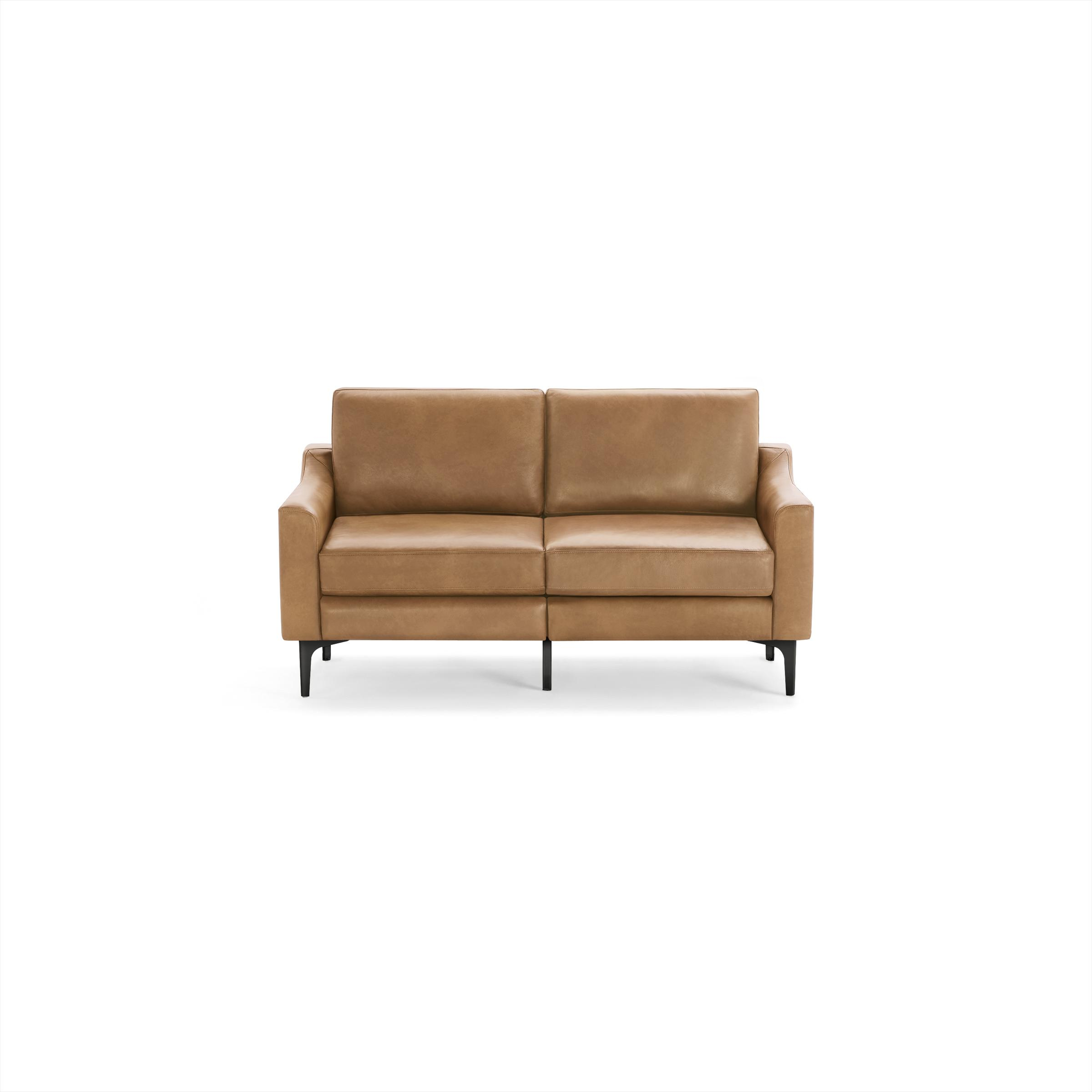 The Slope Nomad Leather Loveseat in Camel, Black Metal Leg - Burrow