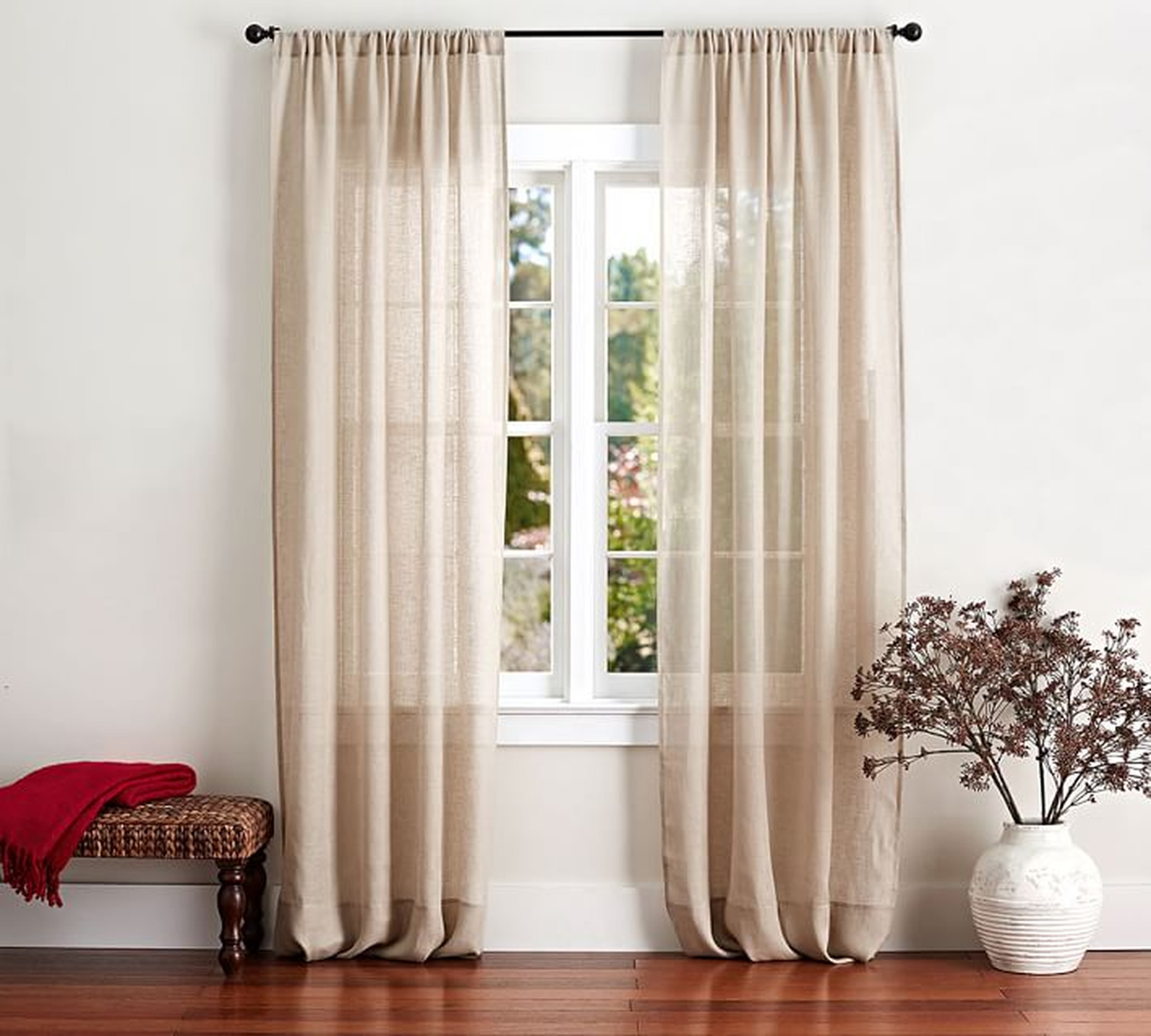 Belgian Linen Rod Pocket Sheer Curtain Made with Libeco™ Linen, 50 x 84", Flax - Pottery Barn