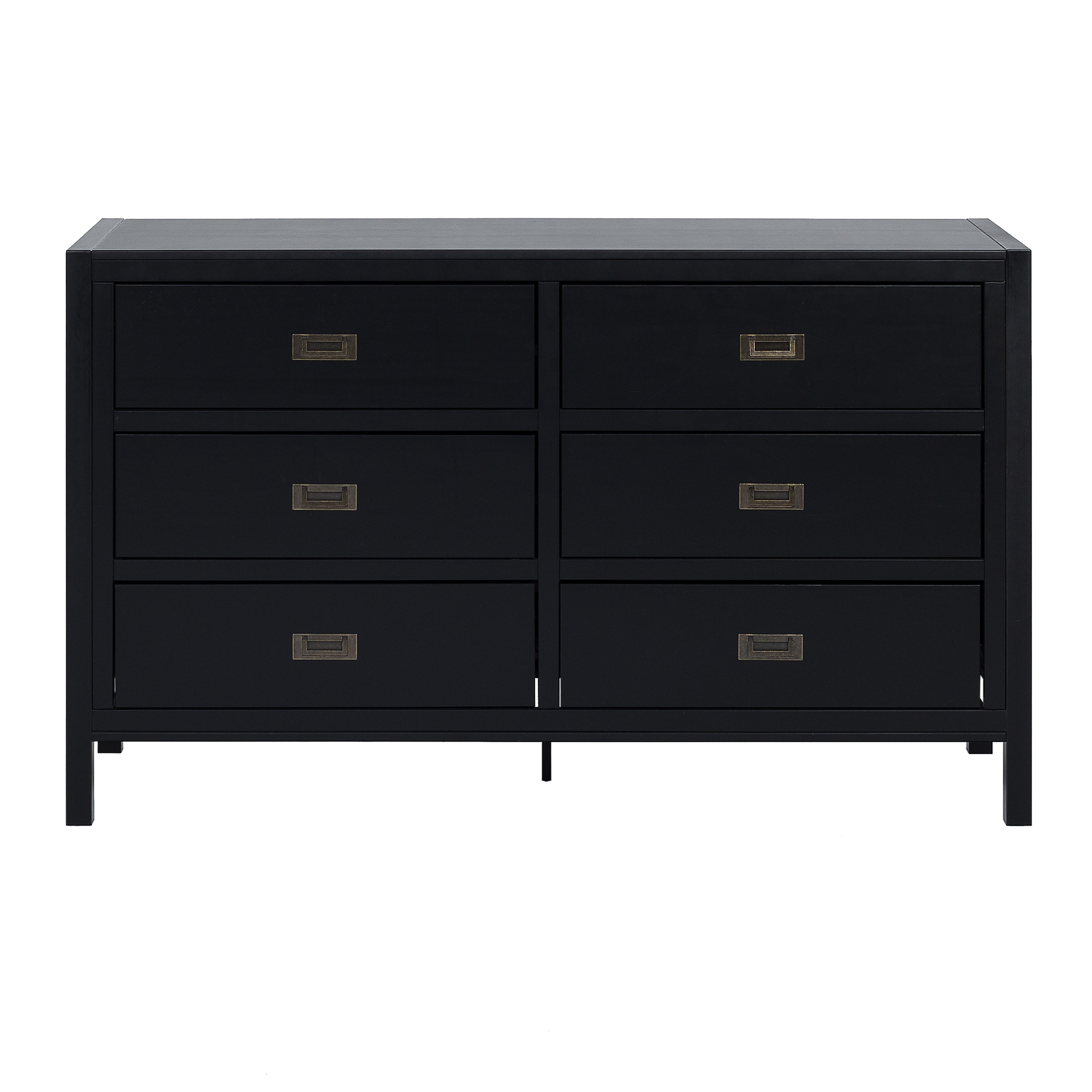 Lydia 57" Classic Solid Wood 6 Drawer Dresser - Black - Walker Edison