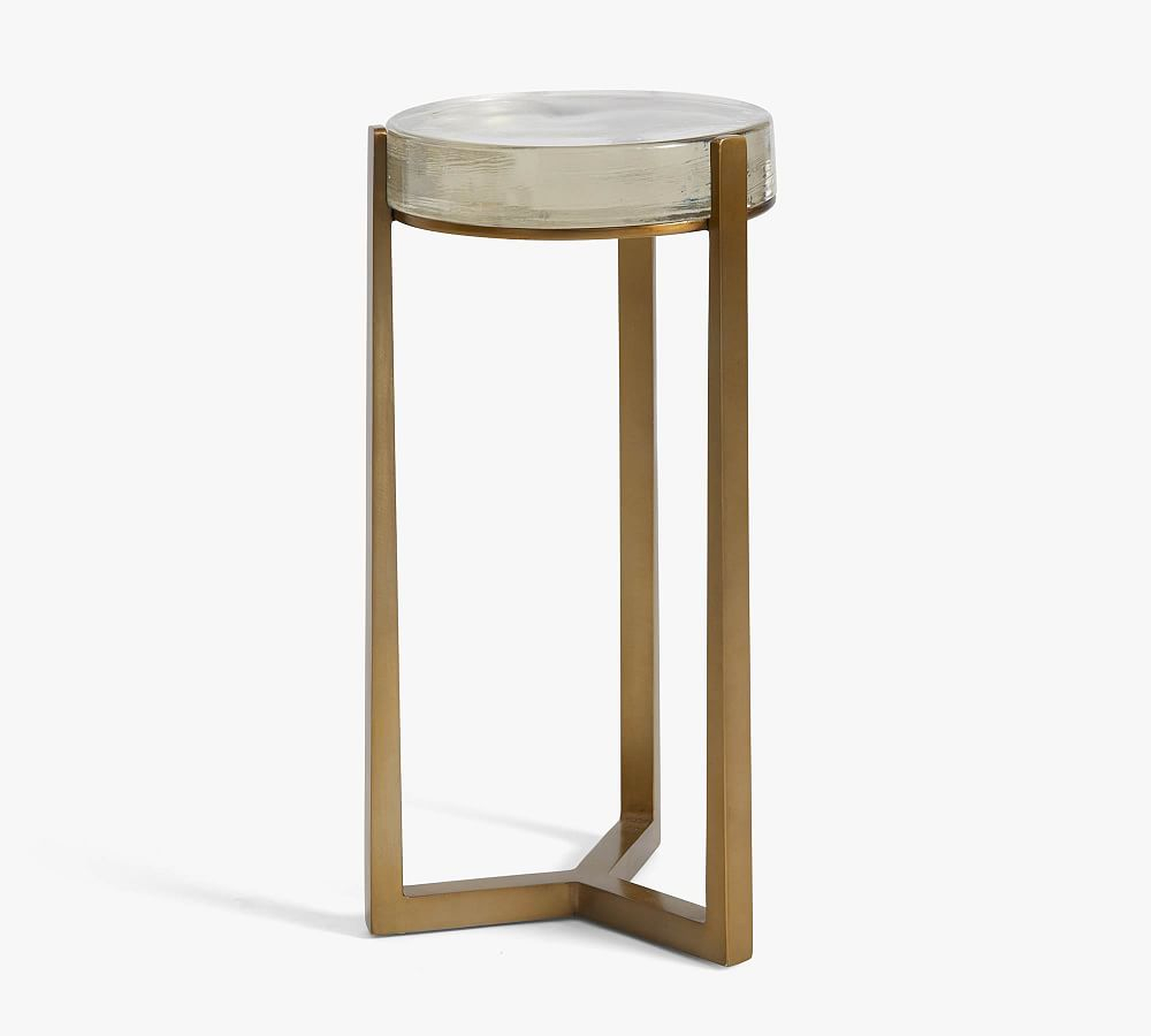 Cori 10" Round Accent Table, Recycled Clear Glass Top/Brass Base - Pottery Barn