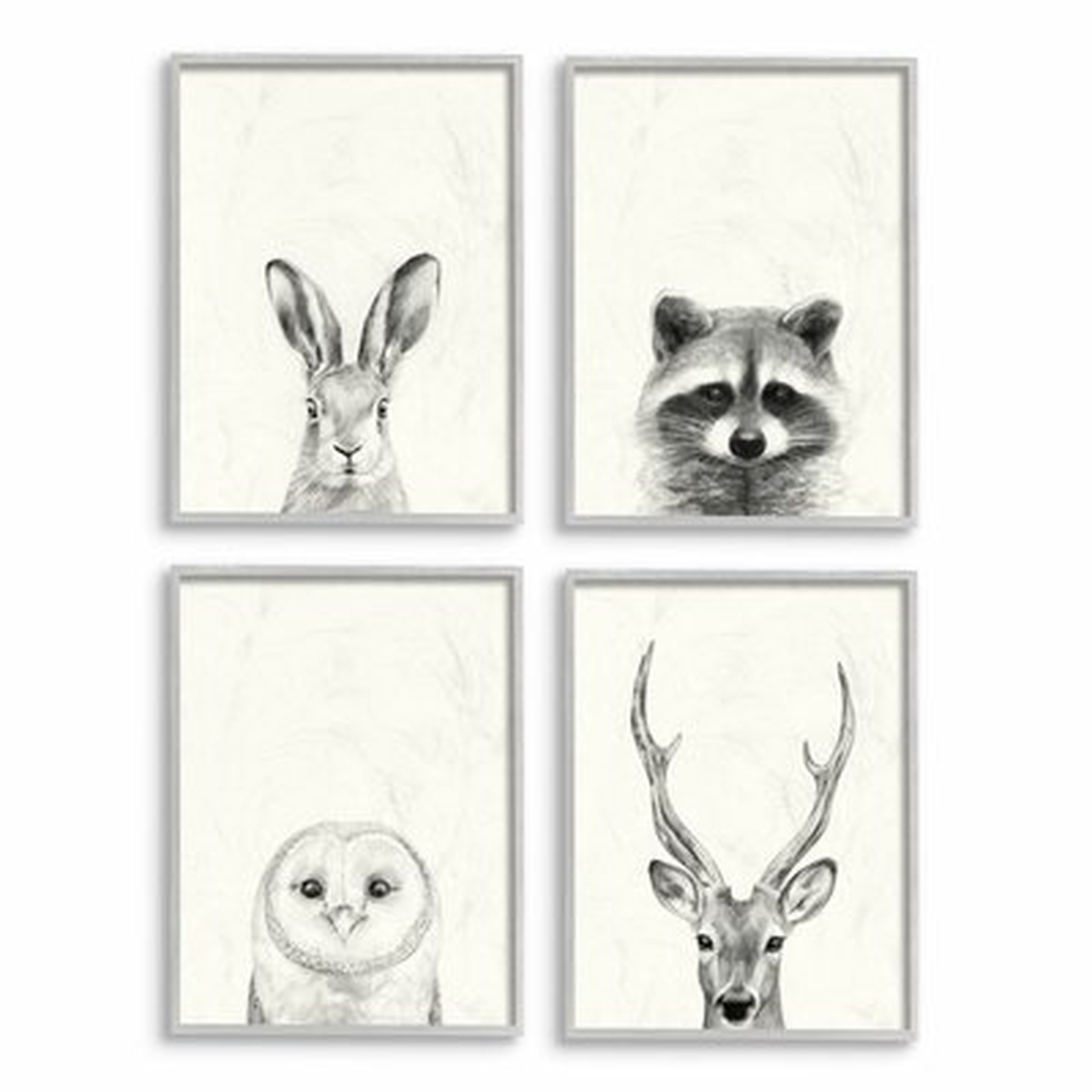'Woodland Animals Portrait Gray' by Victoria Borges - 4 Piece Drawing Print Set - Wayfair