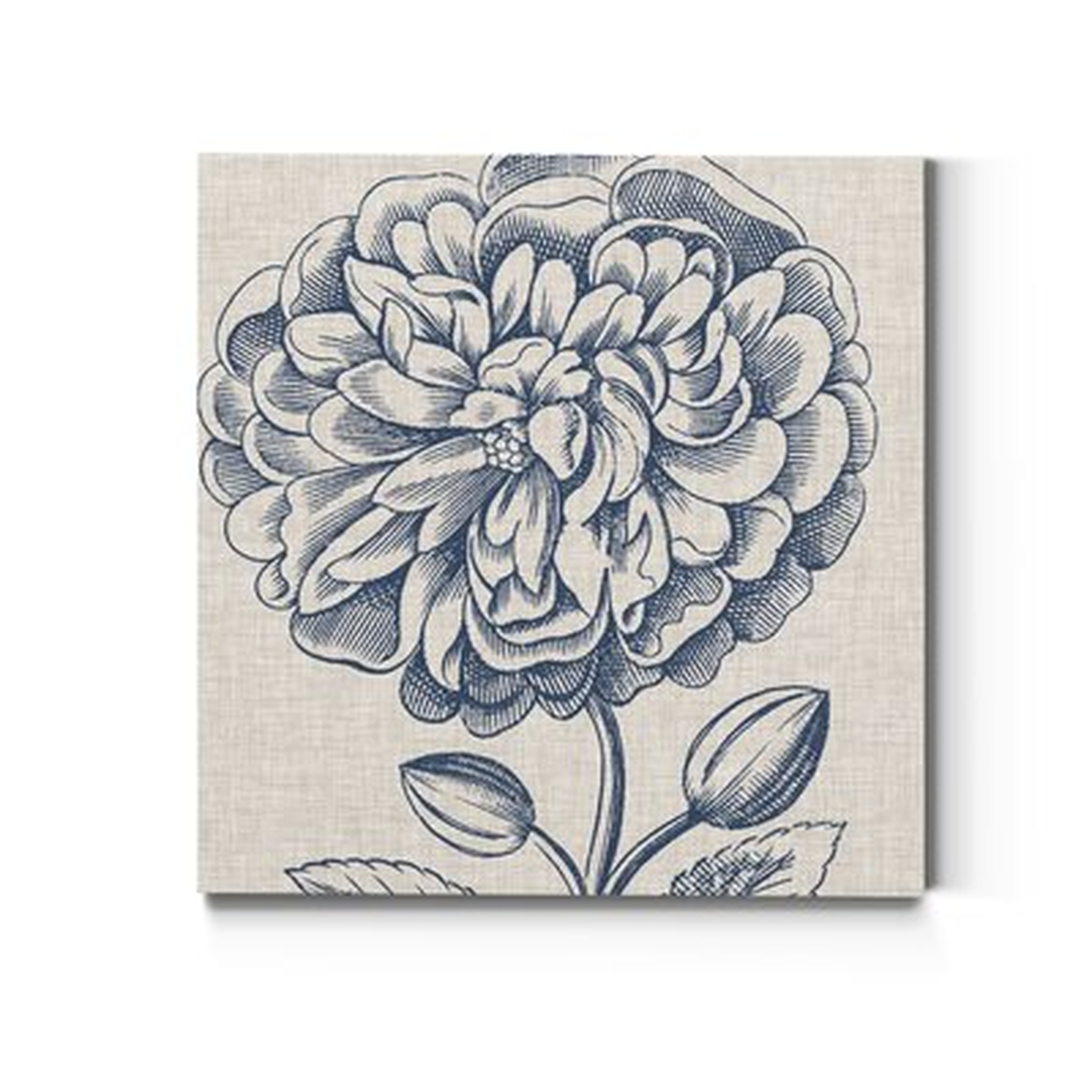 'Indigo Floral on Linen III' - Wrapped Canvas Painting Print - Wayfair