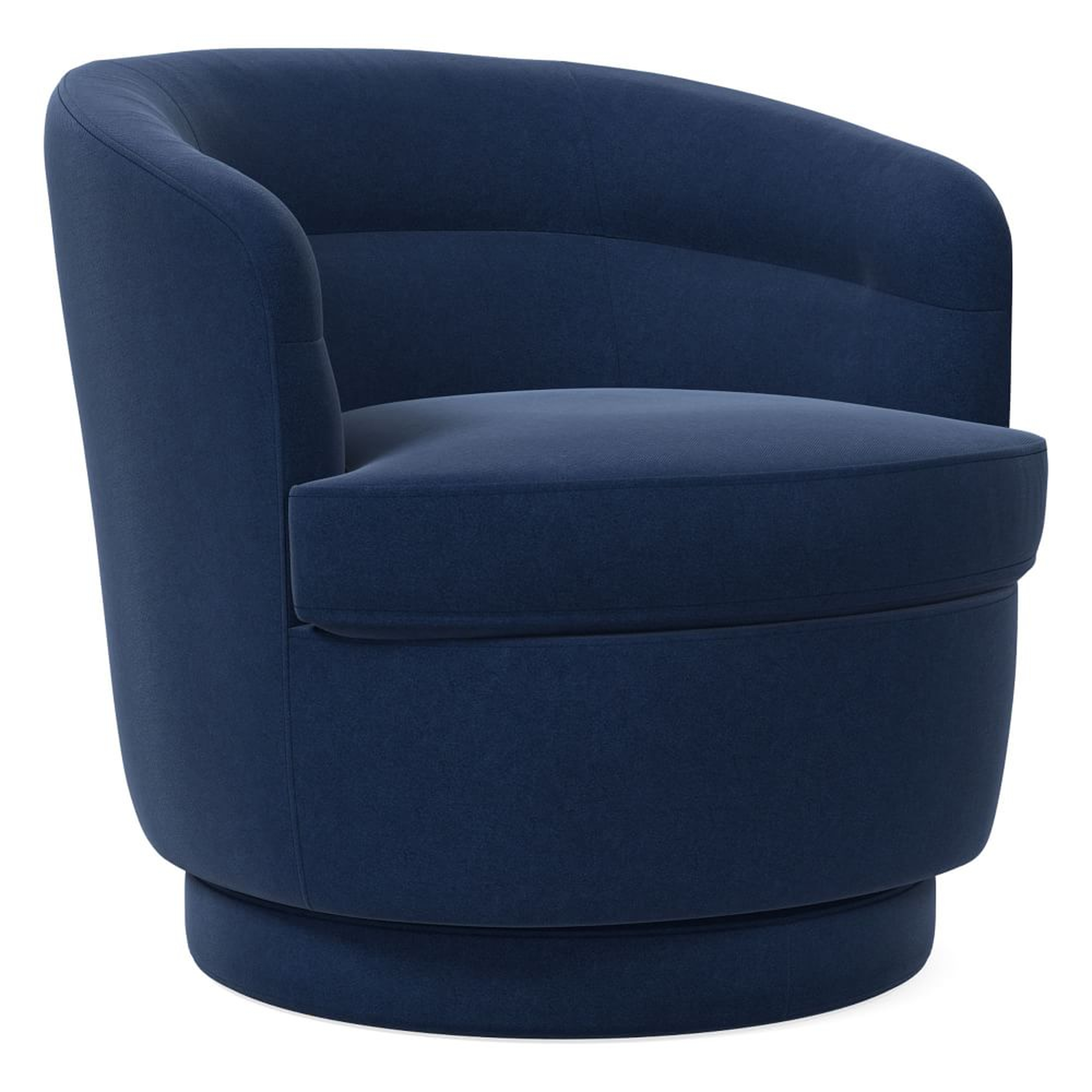 Viv Swivel Chair, Performance Velvet, Ink Blue, Concealed Supports - West Elm