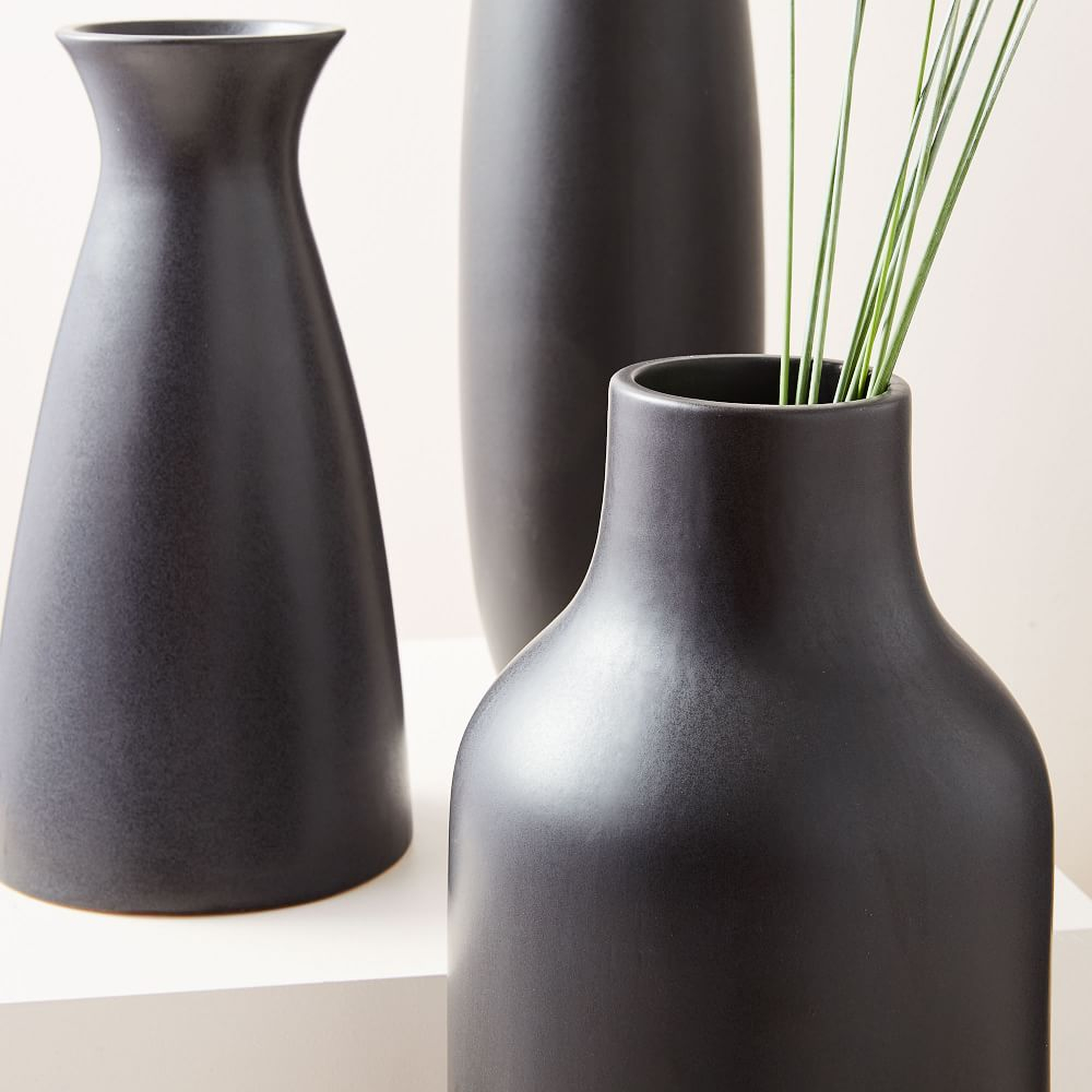 Pure Black Ceramic Vase, Set of 3 - West Elm
